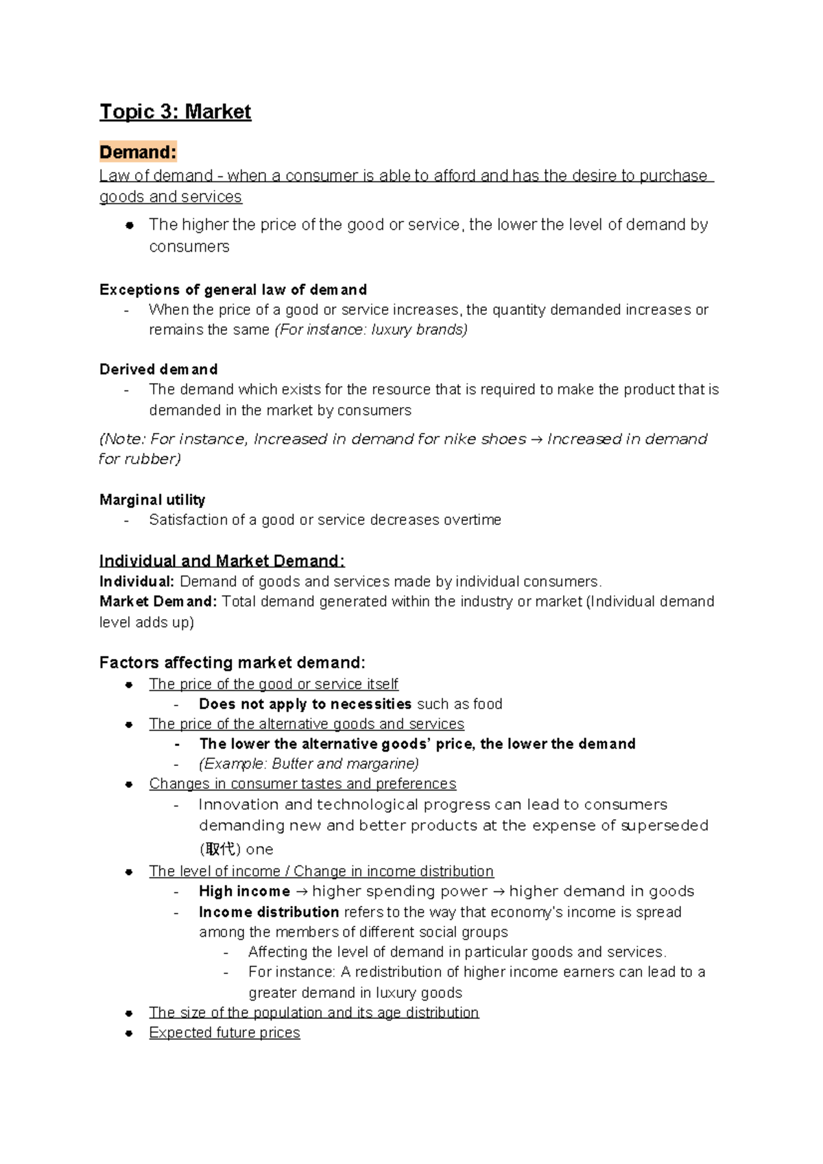 Economics Notes: Market Demand & Labour Market Overview (Term 2) - Studocu