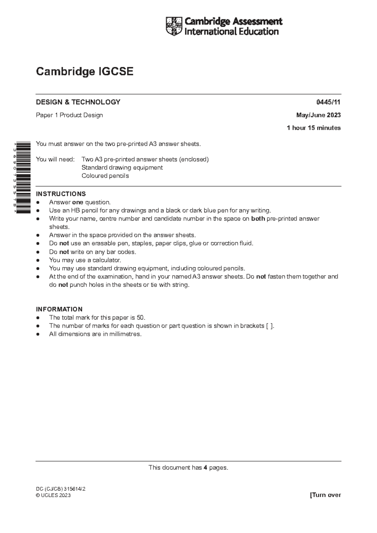 Cambridge DESIGN TECHNOLOGY 2023 Paper 1: Product Design Exam Notes ...