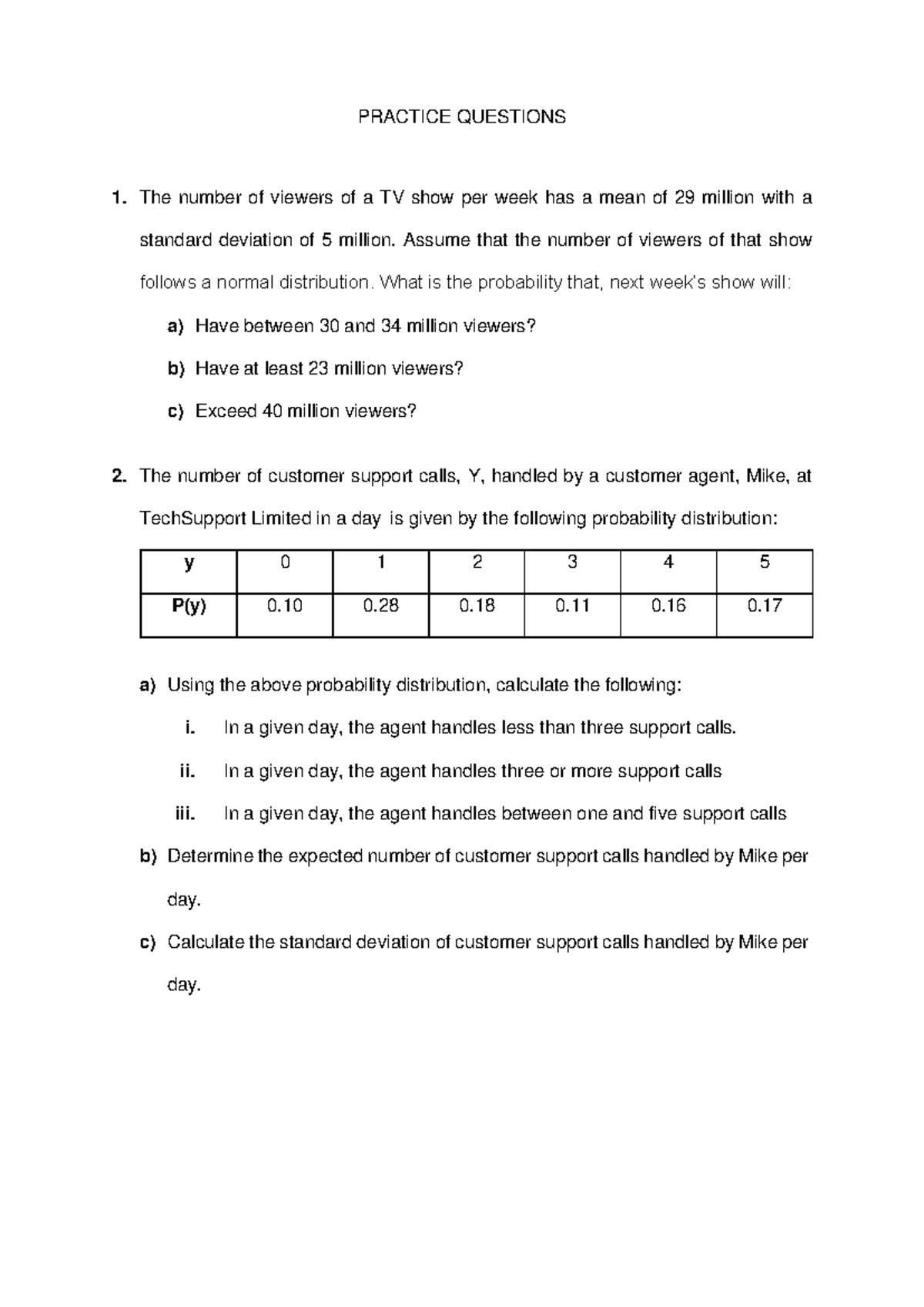 Practice Questions: Probability Distribution (STAT 101) - Studocu