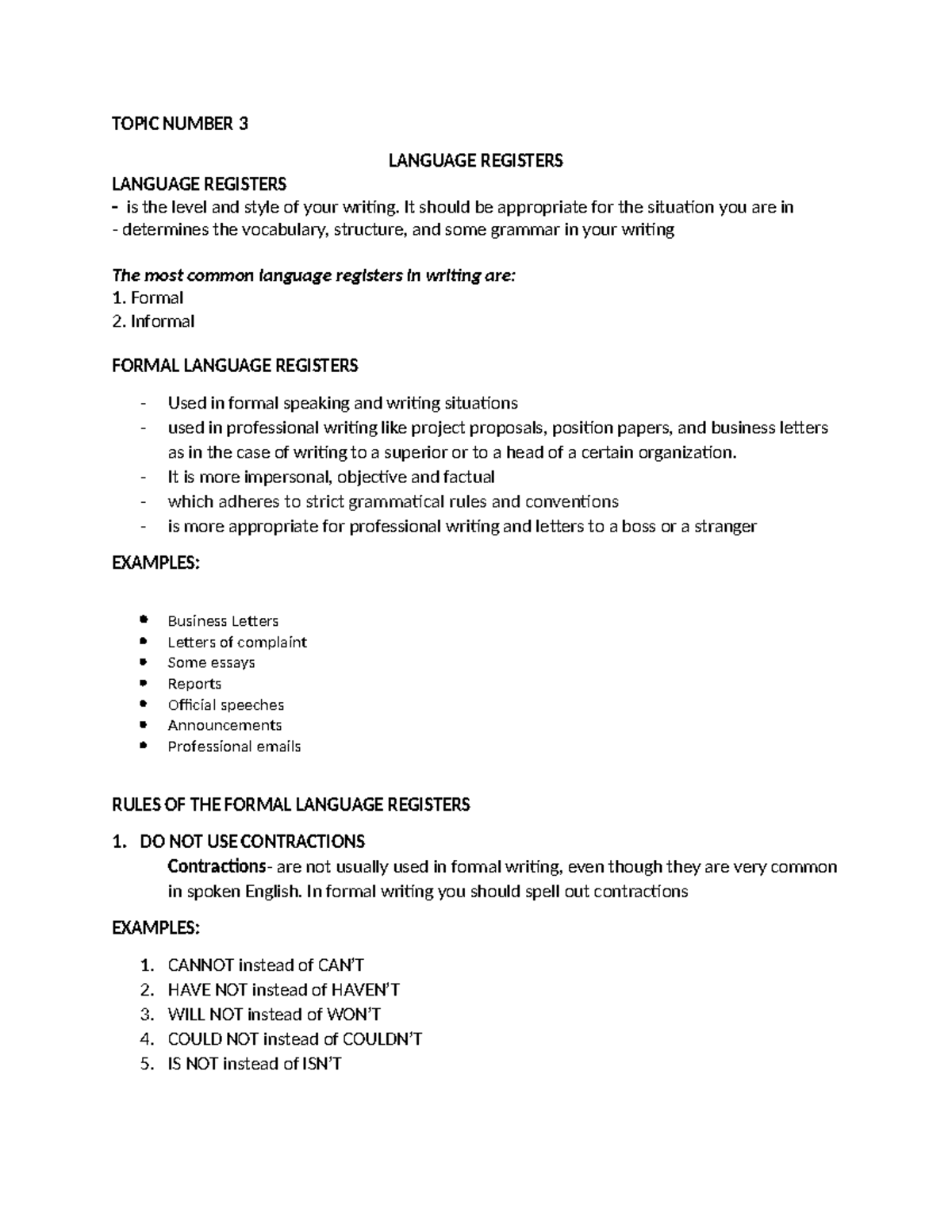 Topic 3 Language Registers - TOPIC NUMBER 3 LANGUAGE REGISTERS LANGUAGE ...