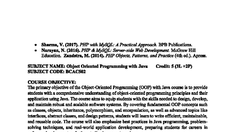 Object Oriented Programming with Java - BCACS502 Course Notes - Studocu