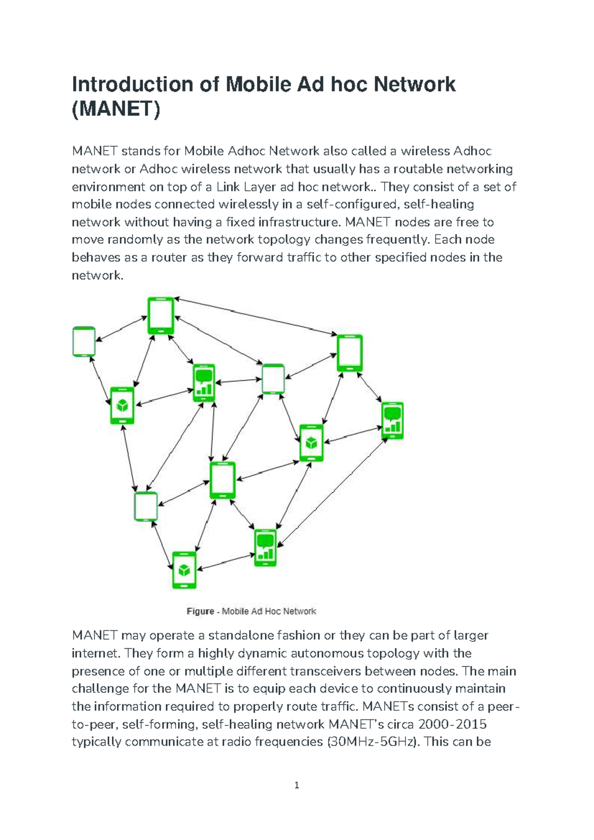Introduction to Mobile Ad hoc Networks (MANET) Overview and ...