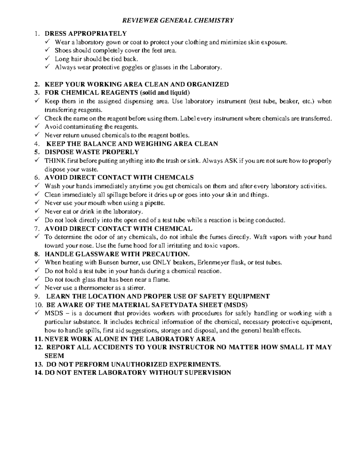 General Chemistry 1 Lab Safety and Measurement Guidelines - Studocu