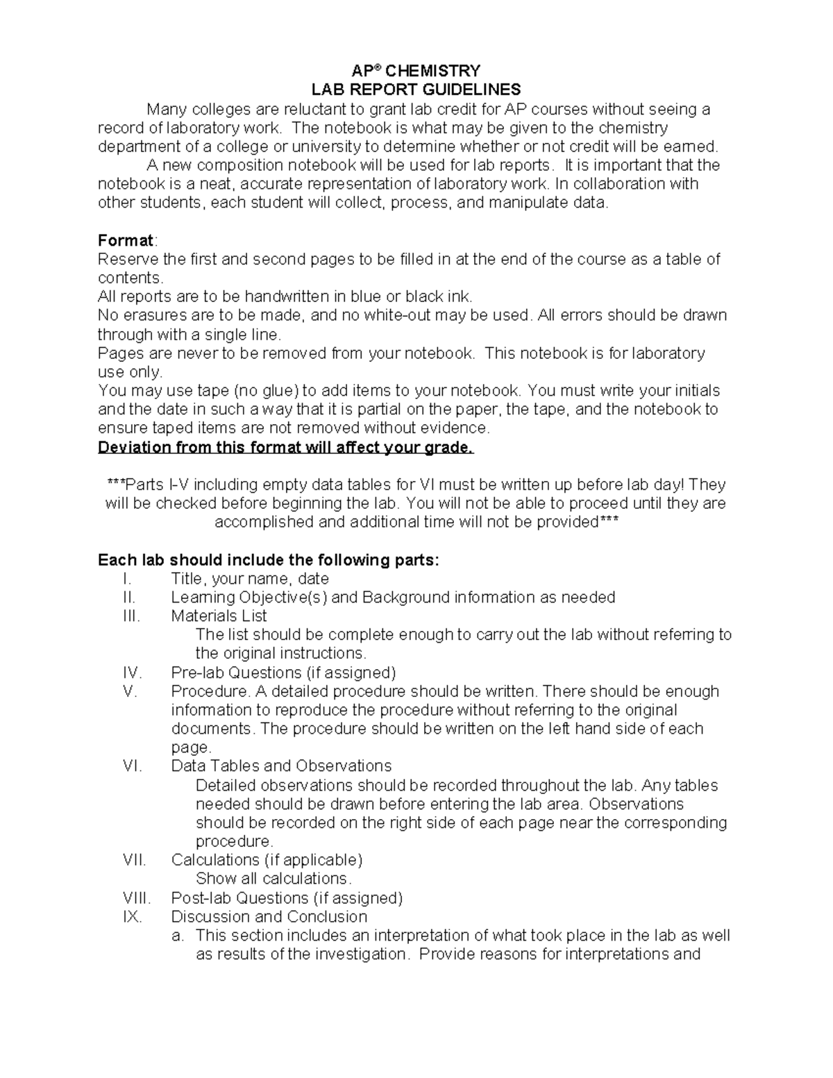 AP Chem Lab Report Guidelines for Effective Documentation - Studocu