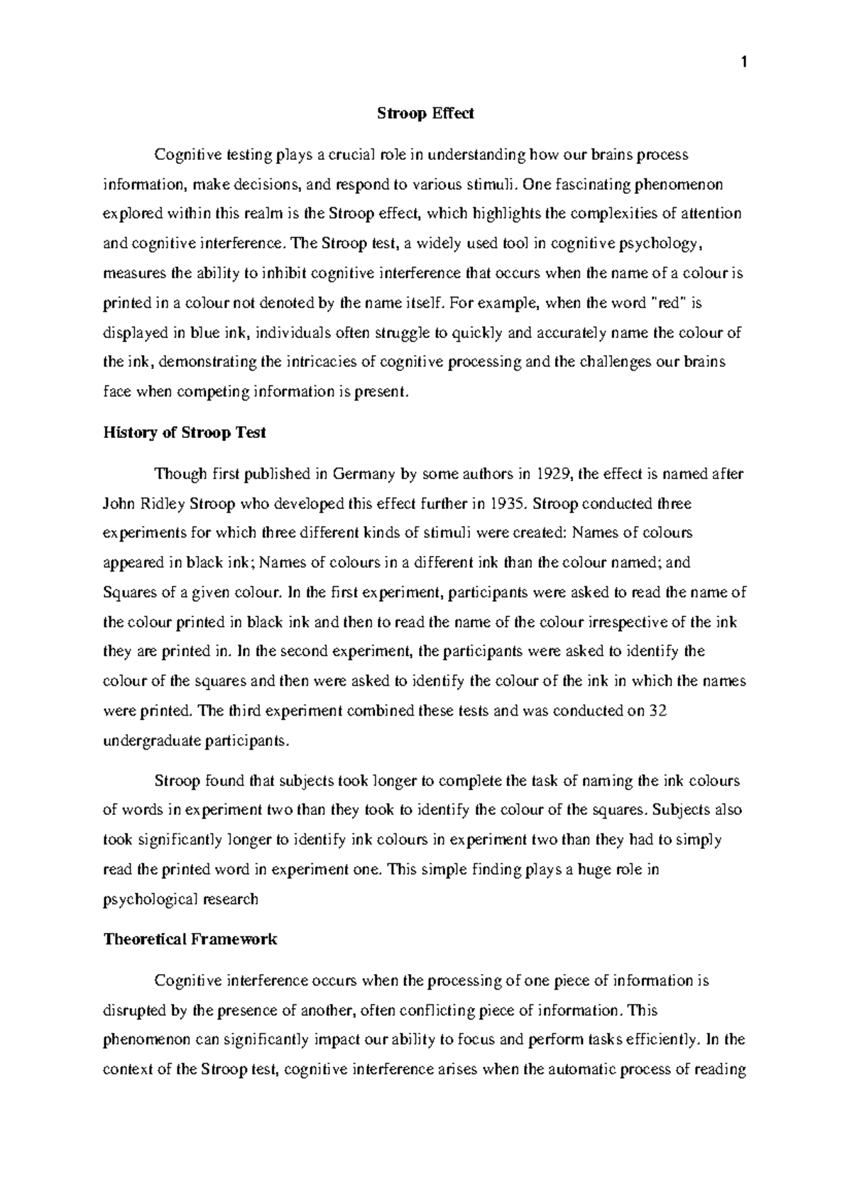Stroop Effect Analysis: Cognitive Interference in Psychology (PSY 101 ...