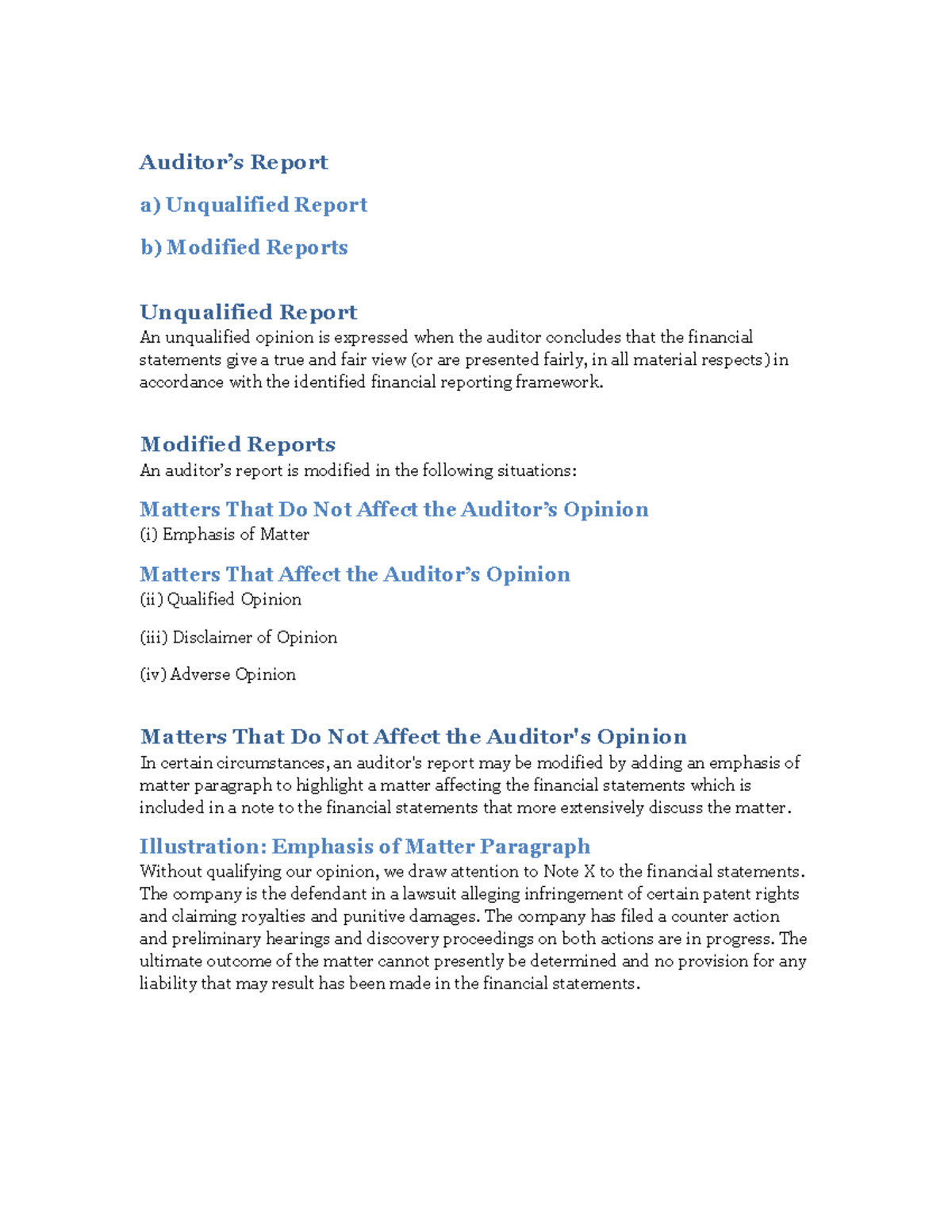 Auditor Report Types: Unqualified & Modified Opinions - Studocu