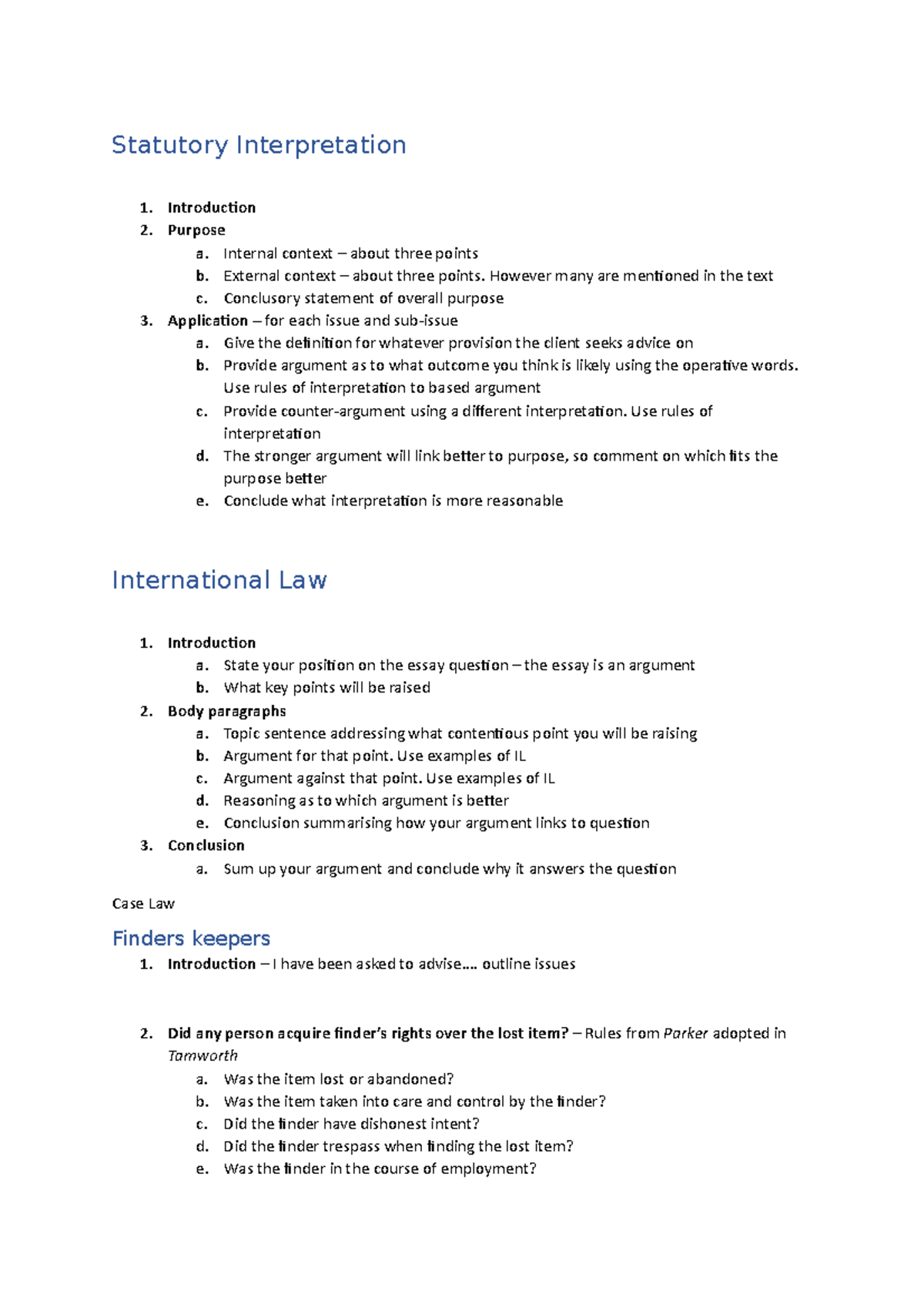 LAWS101-Guide to Answer Structure for Statutory and International Law ...