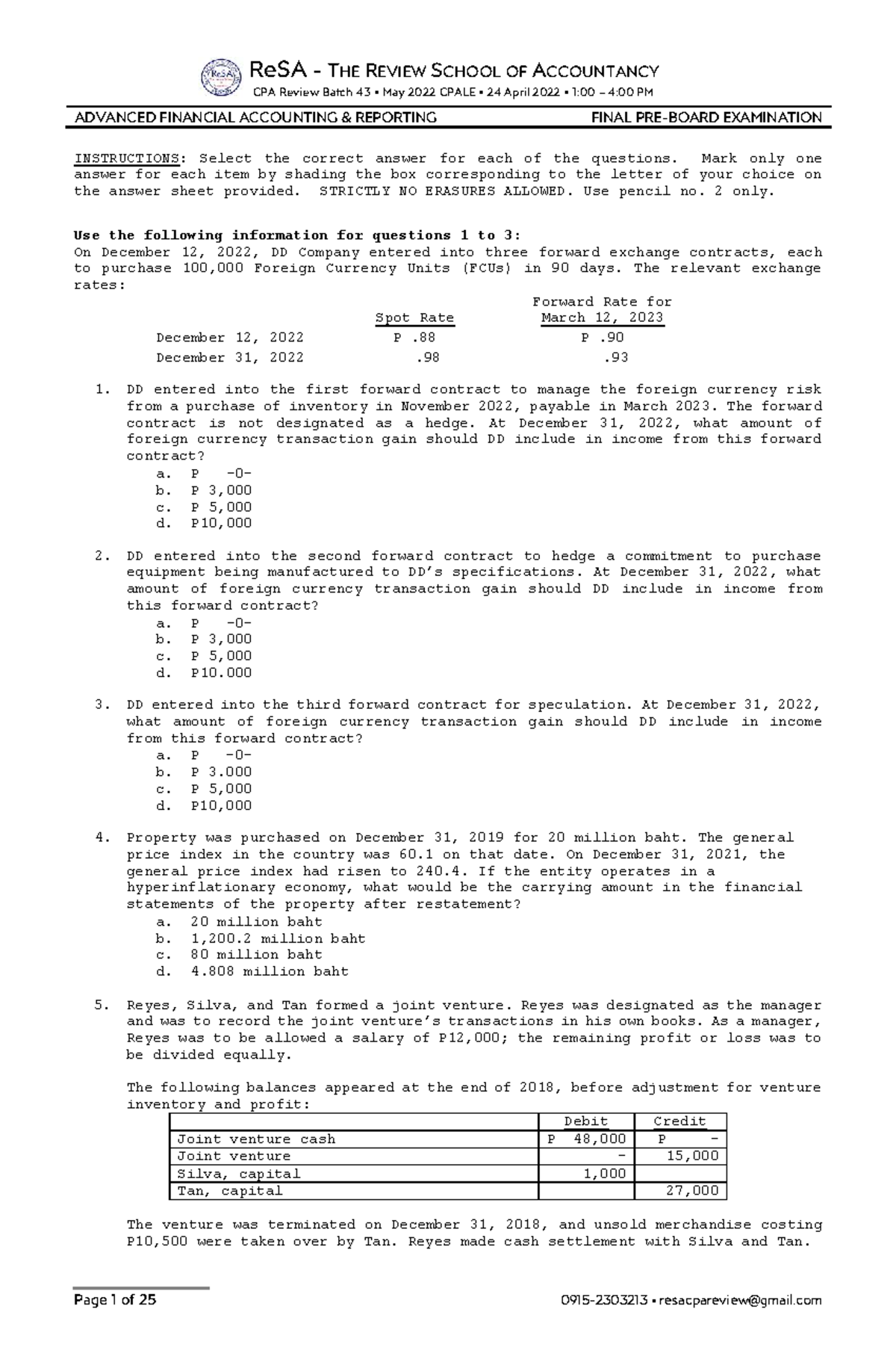 ReSA B43 AFAR Final Exam Questions & Answers - CPALE April 2022 - Studocu