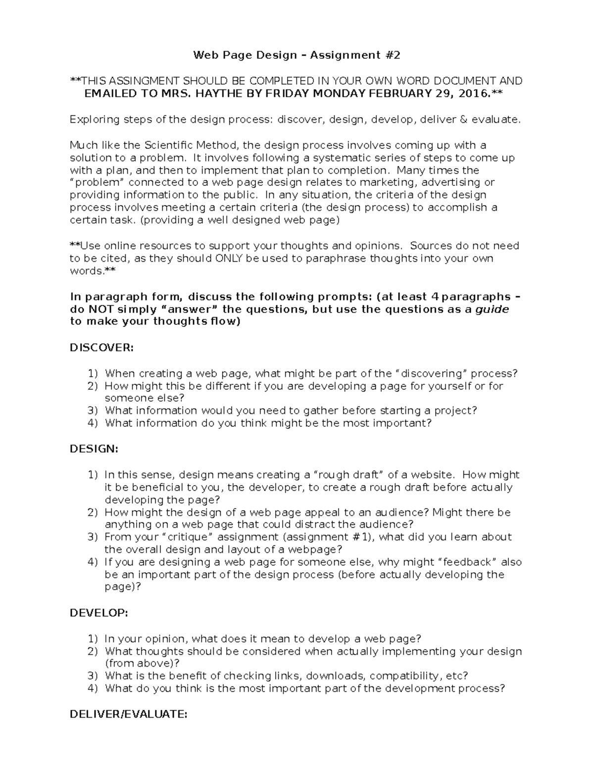 Design Process Assignment 2: Exploring Web Page Development Steps - Studocu