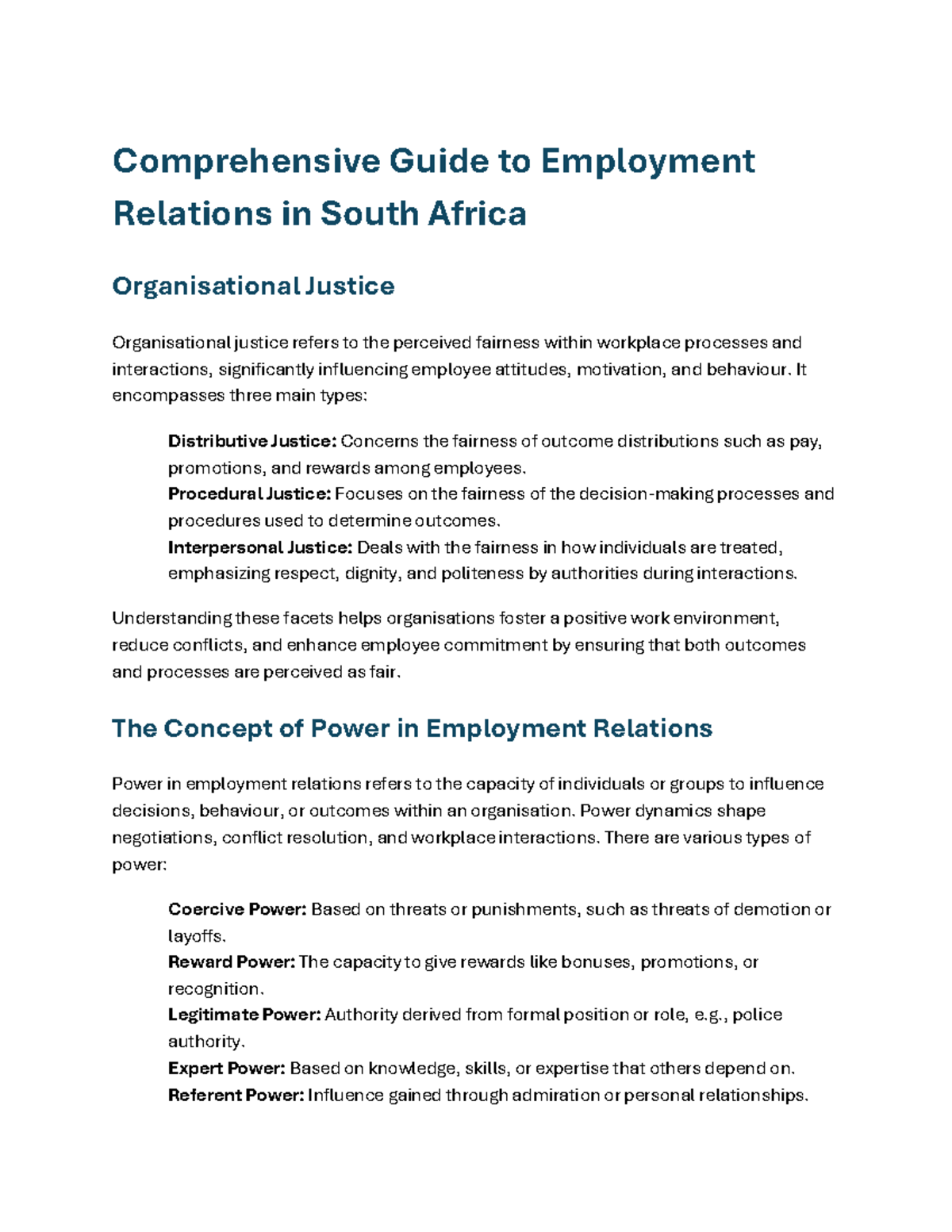 Comprehensive Overview of Employment Relations in South Africa (ER 101 ...