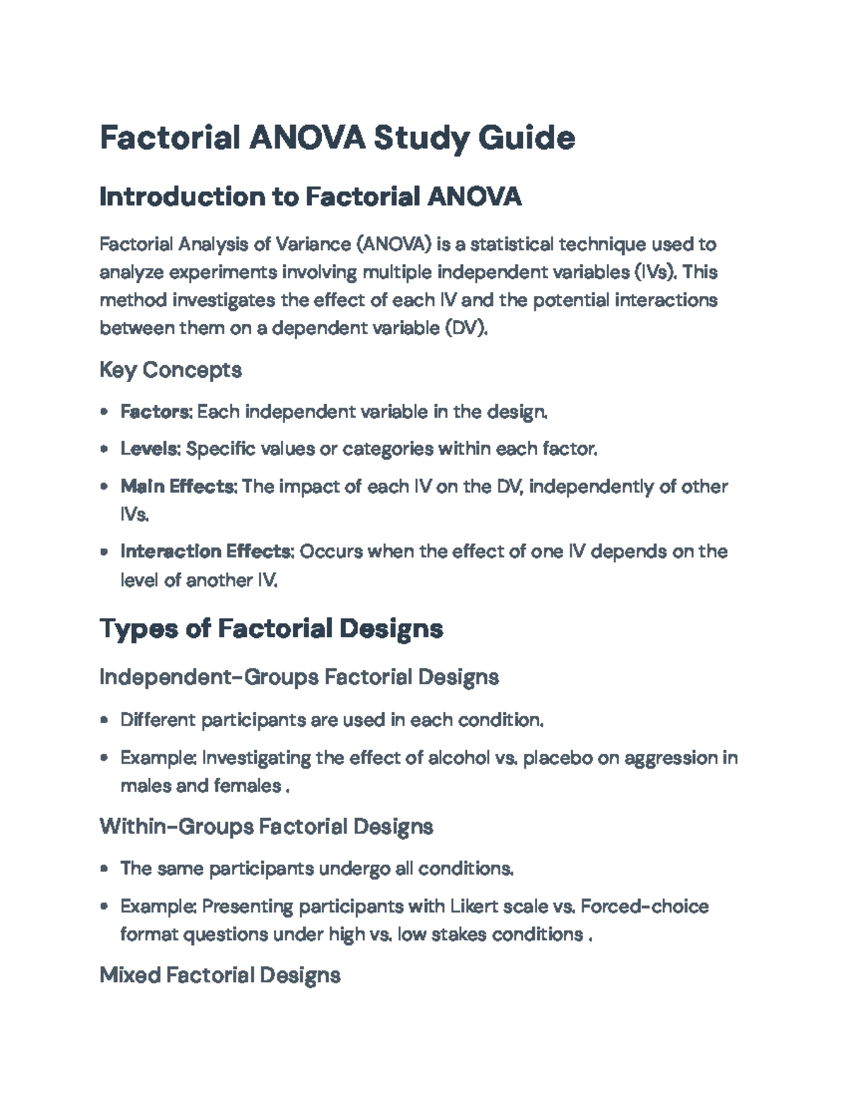 Comprehensive Guide to Factorial ANOVA Techniques & Applications - Studocu