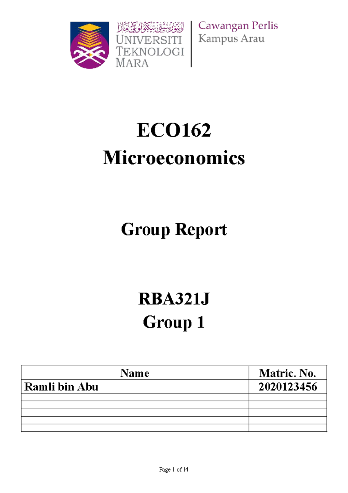 ECO162 Microeconomics Group Report - RBA321J Analysis and Solutions ...