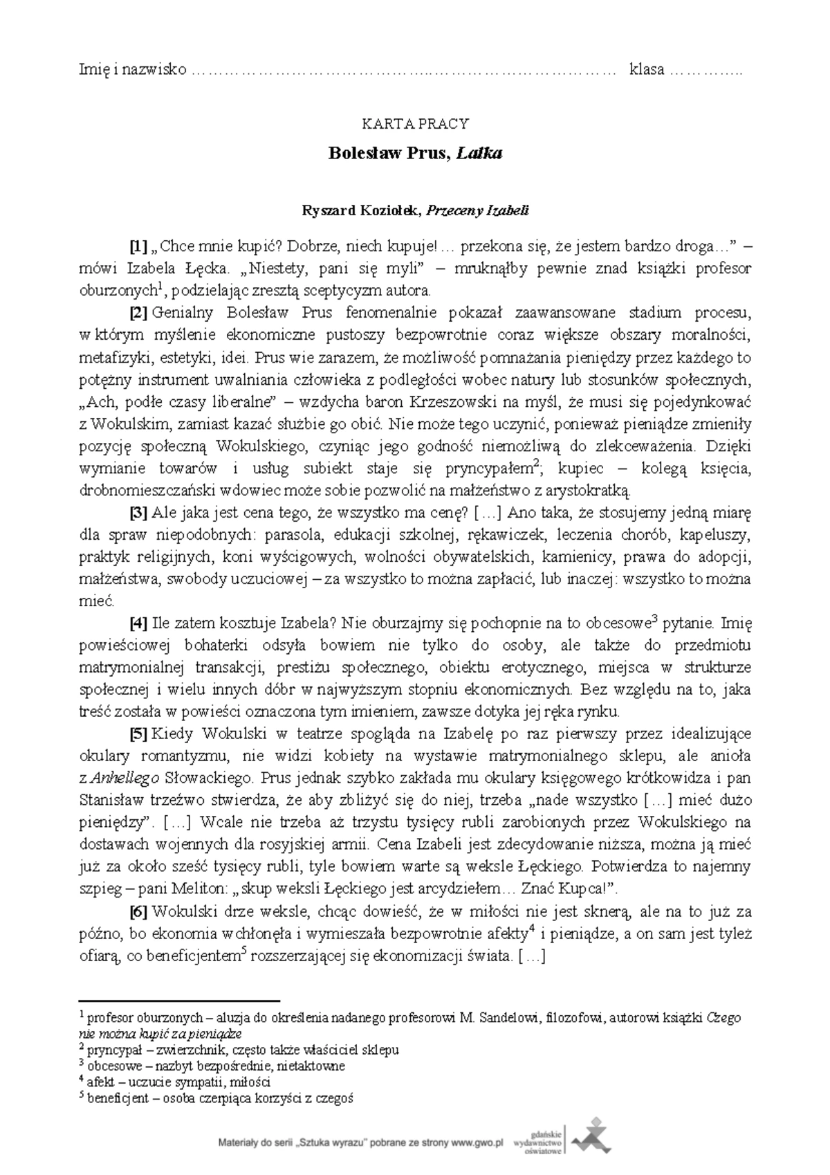 Sprawdzian Z Lalki Bolesława Prusa www.studocu.com