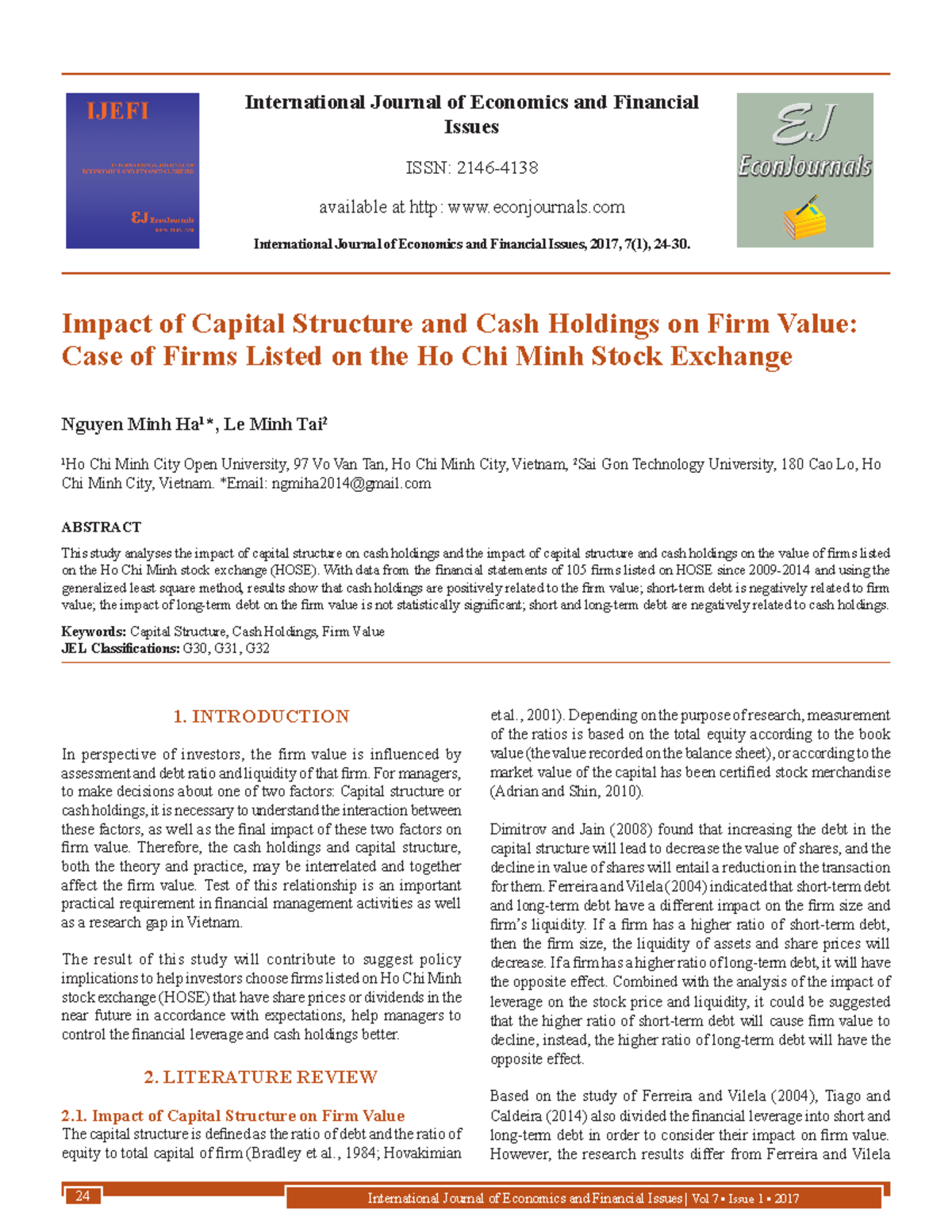 Impact of Capital Structure and Cash Holdings on Firm Value Case of ...