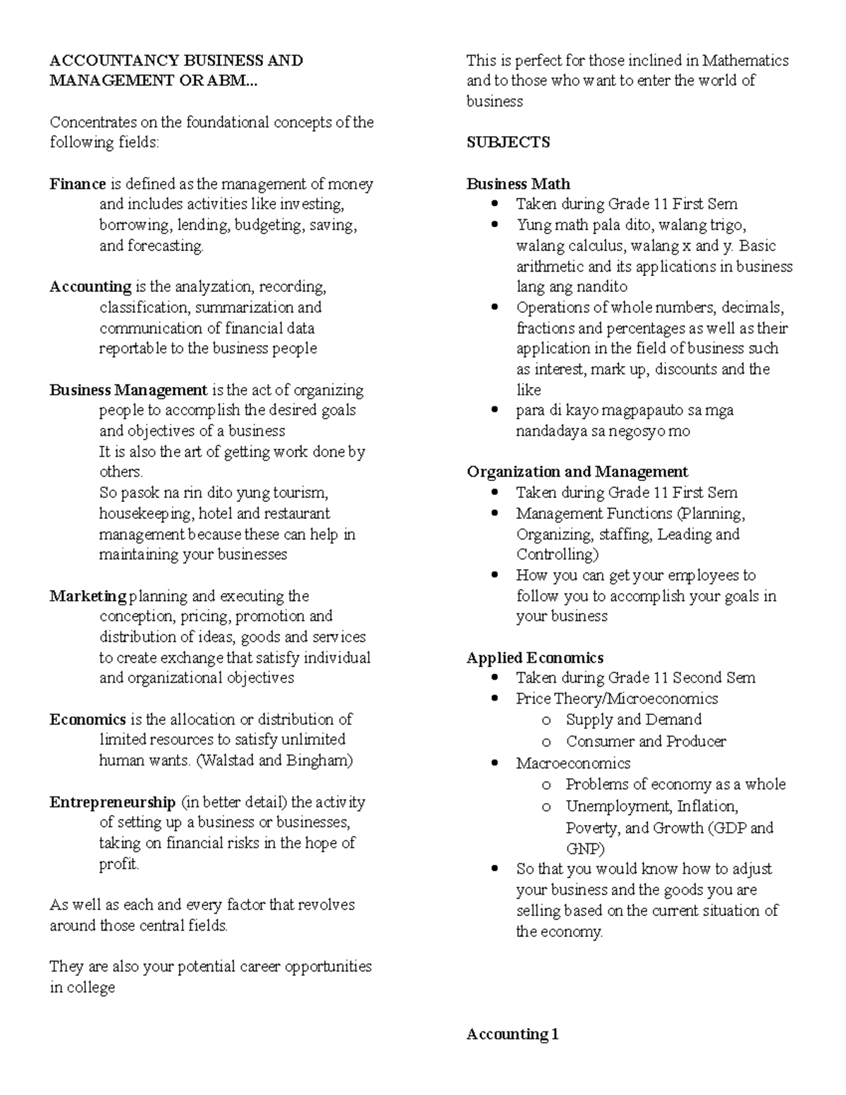 ABM 101 Lecture Notes - Foundation of Business Concepts - Studocu