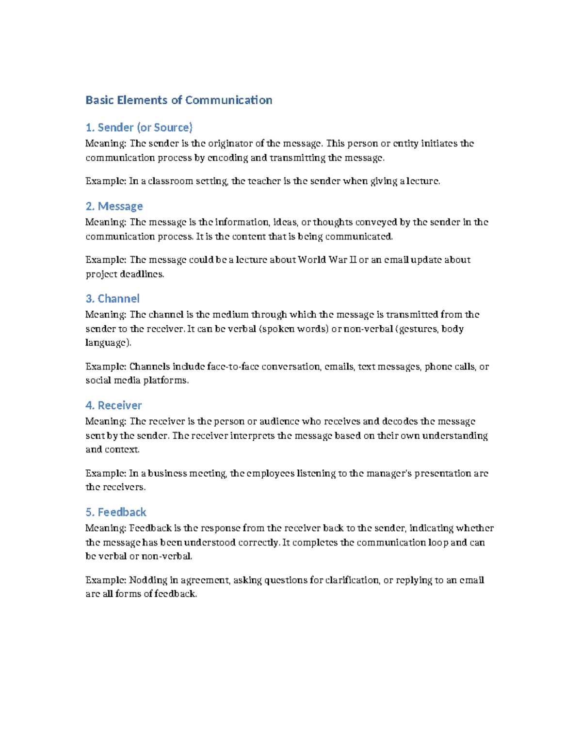 Basic Elements of Communication: Sender, Message, Channel, Receiver ...