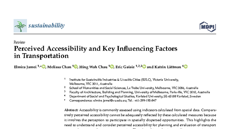 Sustainability 14 10806: Systematic Review of Perceived Accessibility ...