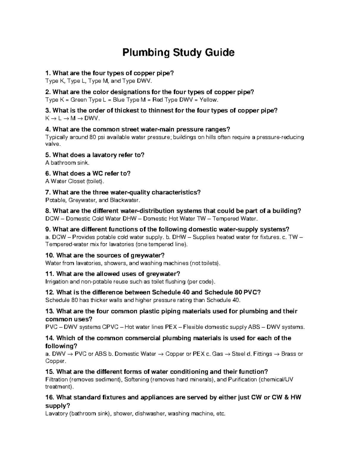 Plumbing Study Guide: Key Concepts & Applications (PLUMB 101) - Studocu
