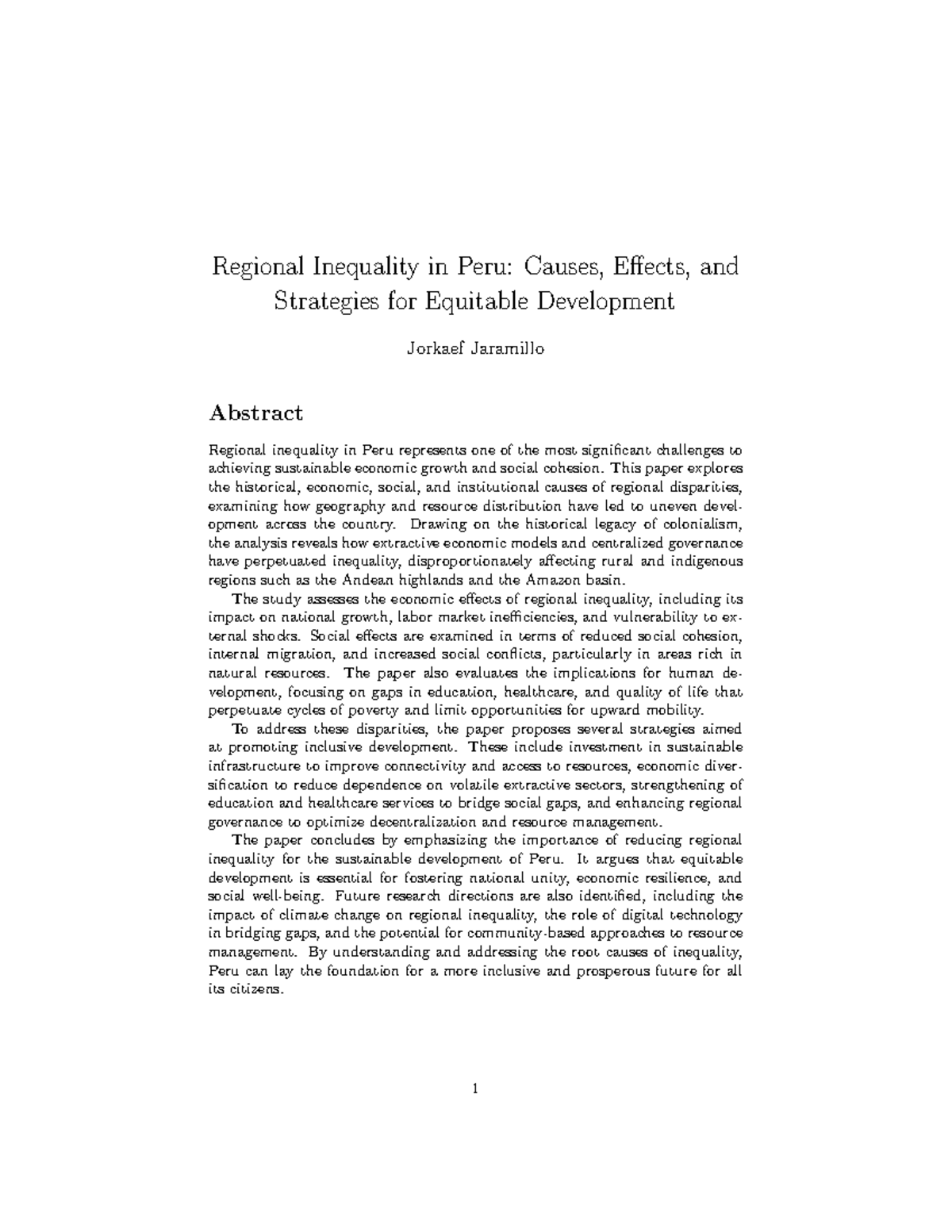 Regional Inequality in Peru: Causes, Effects, and Development ...