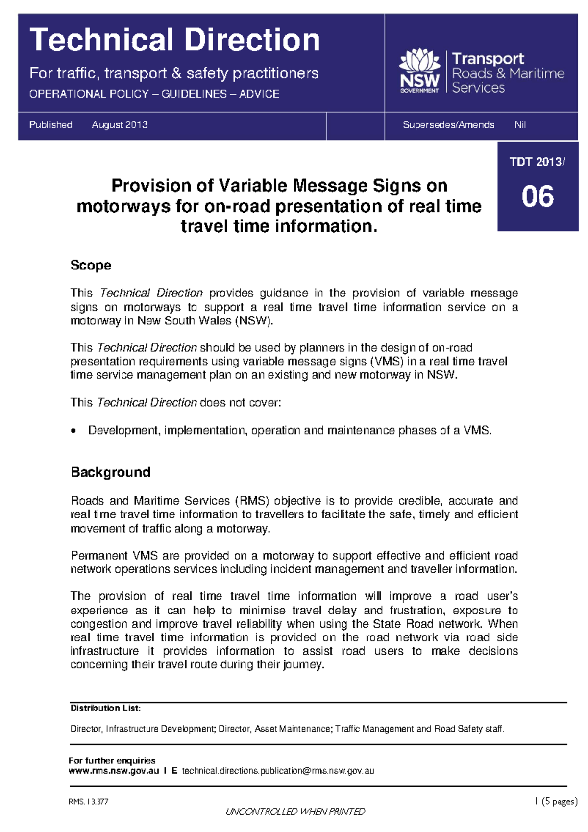 TS 05434: Guidelines for Variable Message Signs on Motorways - Studocu