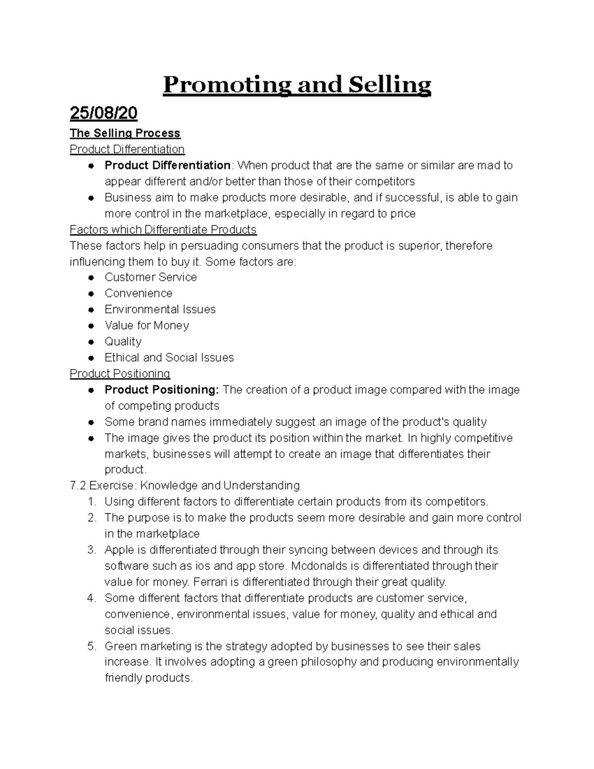 Commerce: Promoting and Selling Strategies Y9 - Study Notes - Studocu
