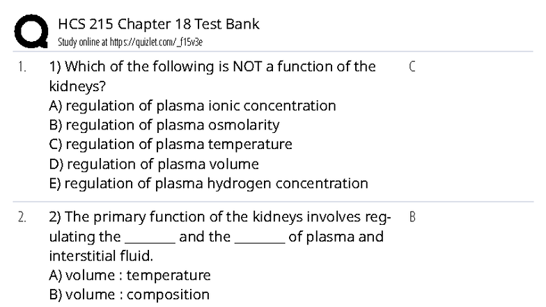 HCS 215 Chapter 18 Test Bank Study Guide - Studocu