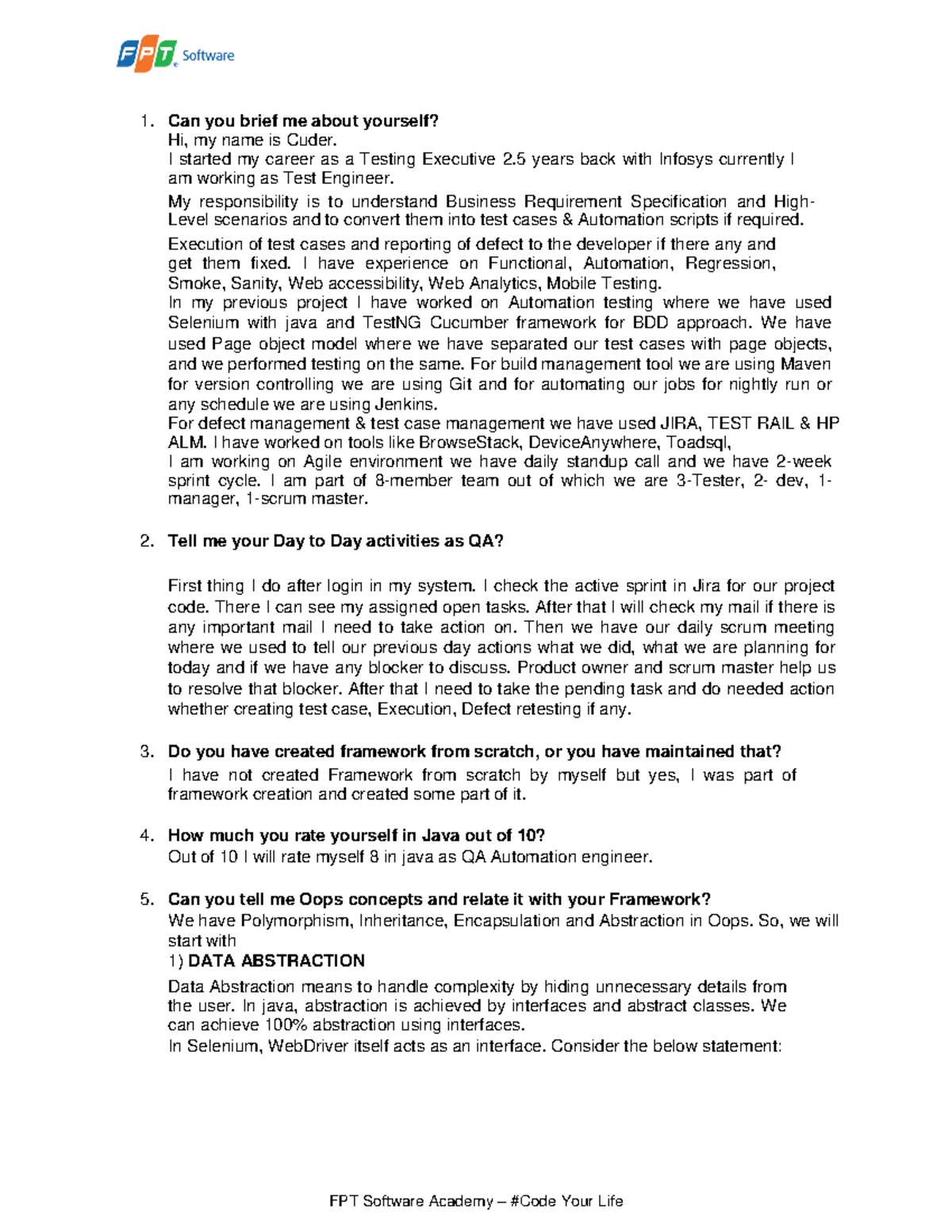 Automation Testing Interview Guide for QA - FPT-SD Academy - Studocu