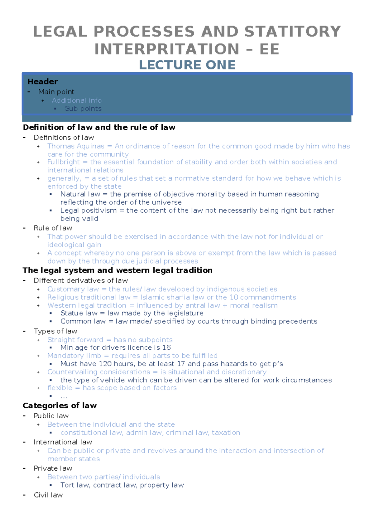 Y1 Legal Processes & Statutory Interpretation: Lecture Notes - Studocu