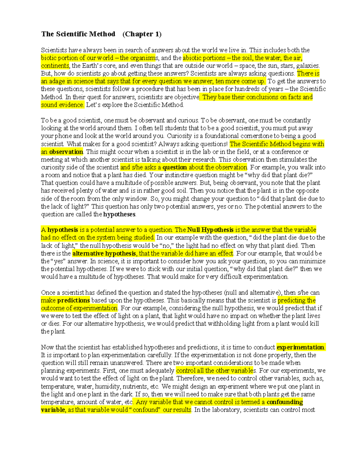 Ch 1 Scientific Method original lecture notes - The Scientific Method ...