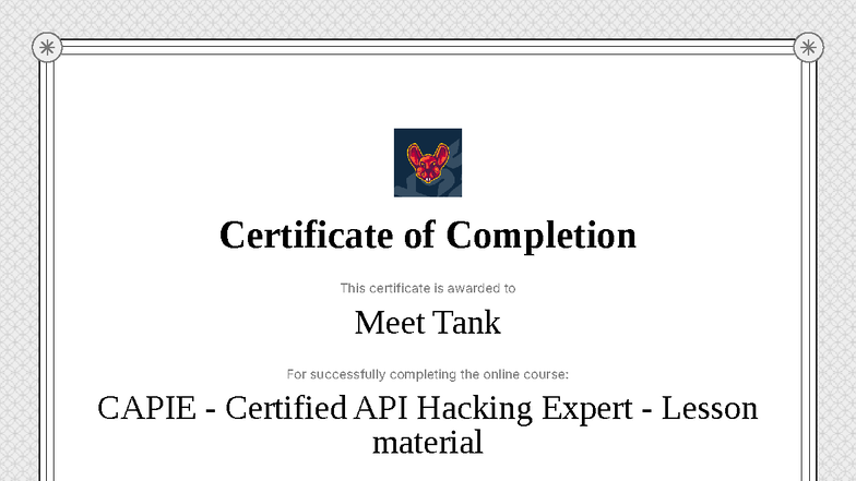 Capie - Certified API Hacking Expert - Lesson material-certificate ...