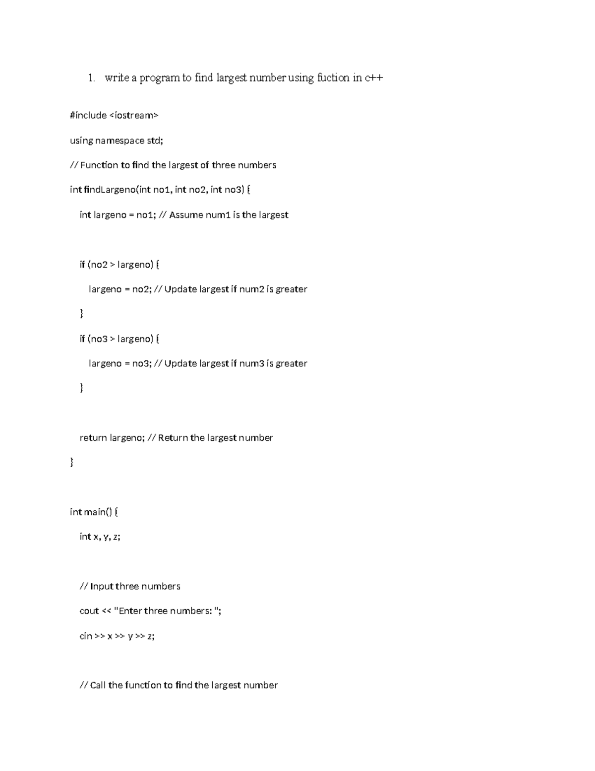 Program 1 To 6 OOPM - 1. write a program to find largest number using ...