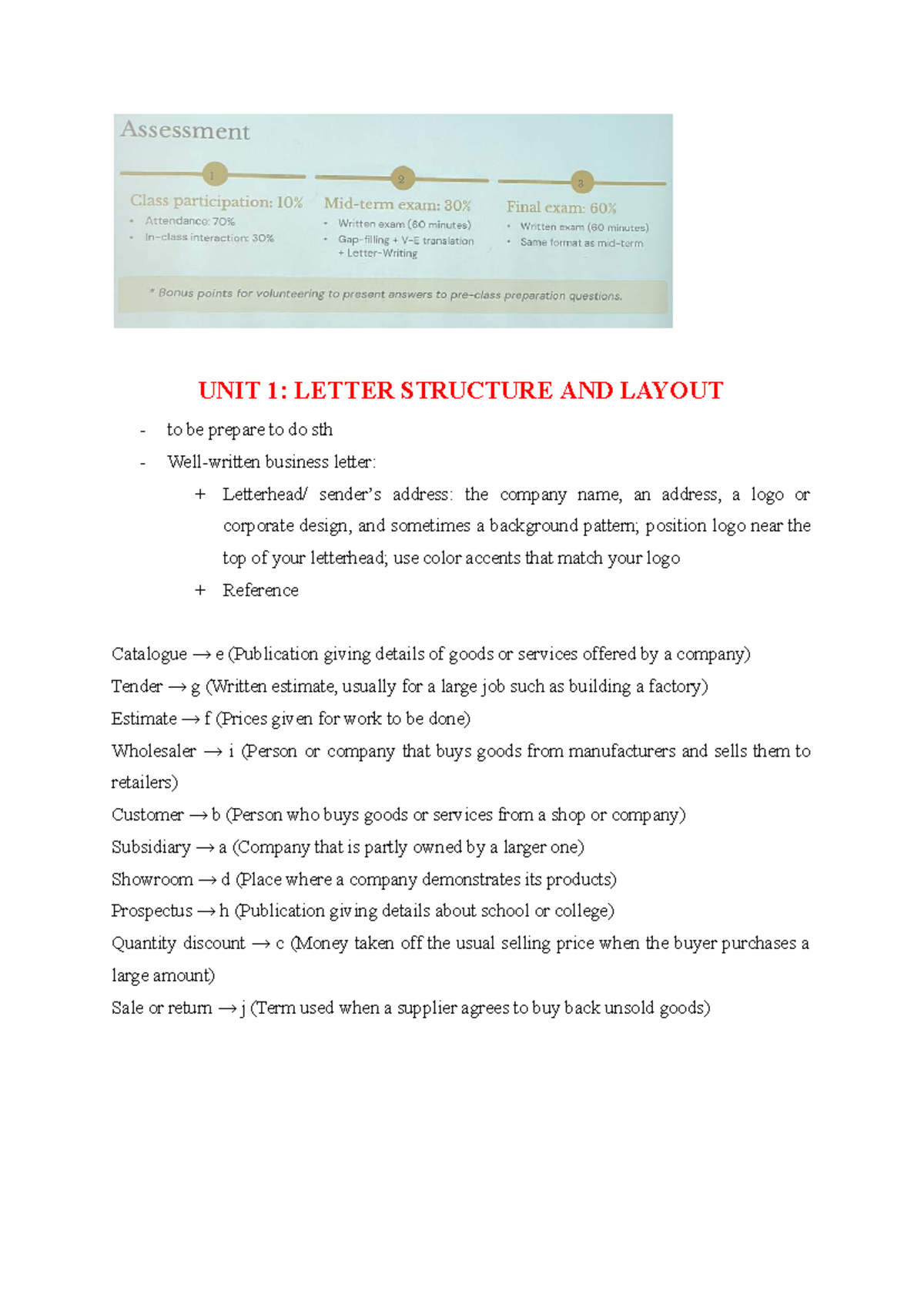 Sophomore - Unit 1: Business Letter Structure & Replies - Studocu