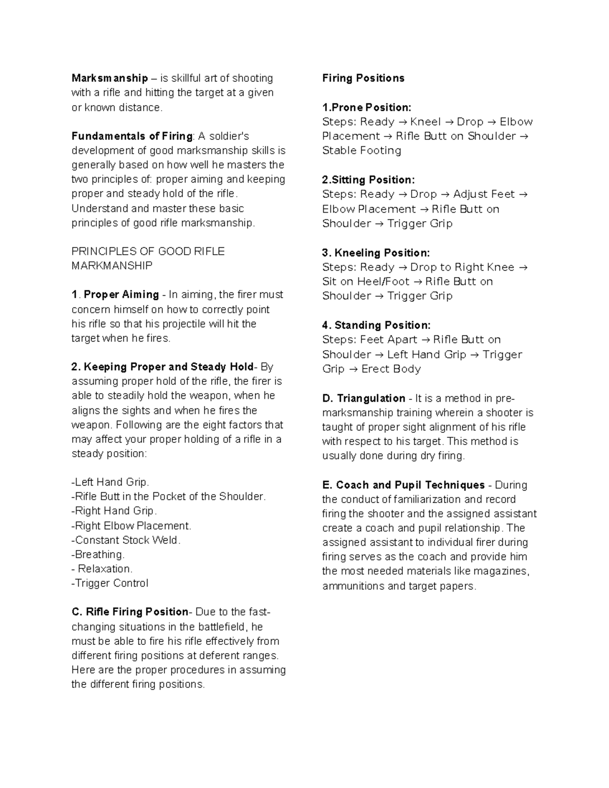 Marksmanship - MS1 LECTURE NOTES ON RIFLE MARKSMANSHIP FUNDAMENTALS ...