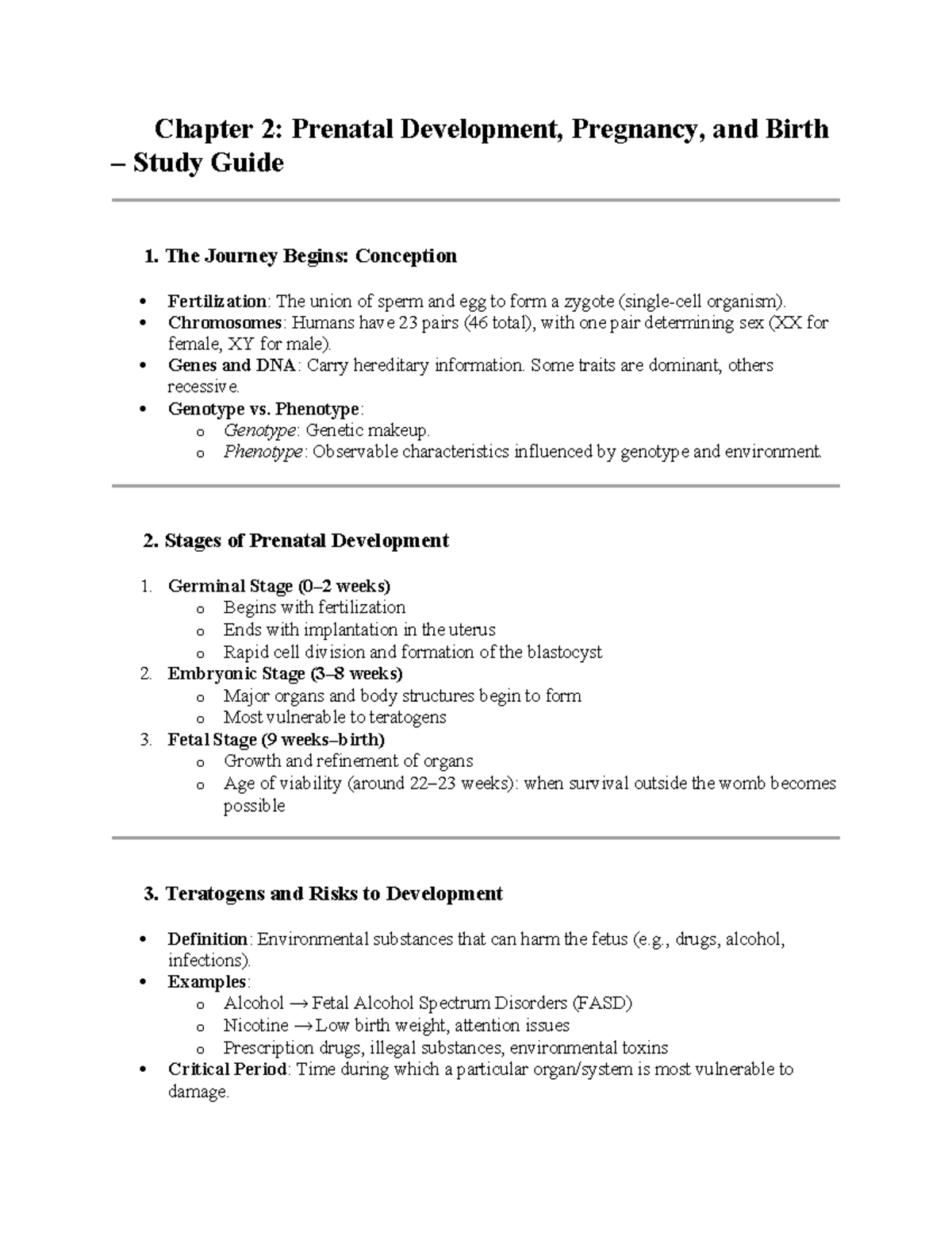 Chapter 2: Prenatal Development, Pregnancy, and Birth Study Guide - Studocu
