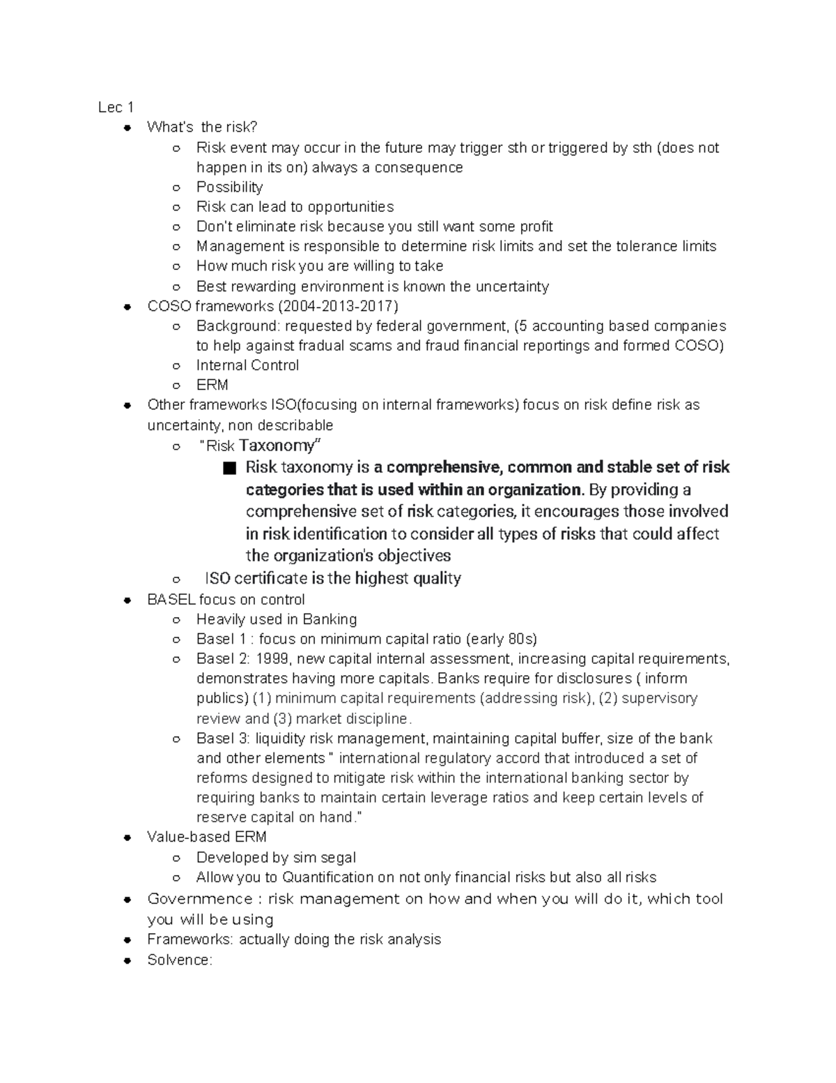 Traditional ERM Concepts and Frameworks - Lecture Notes - Studocu