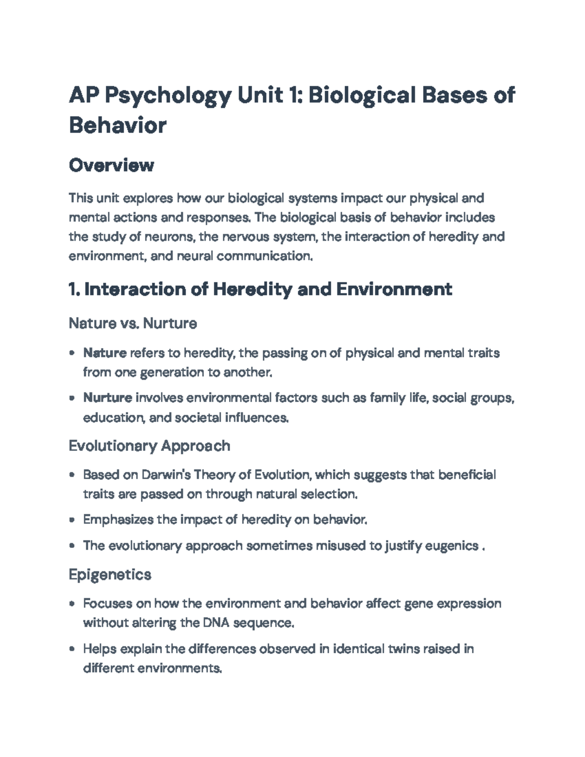 AP Psychology Unit 1: Biological Bases of Behavior Overview - AP ...