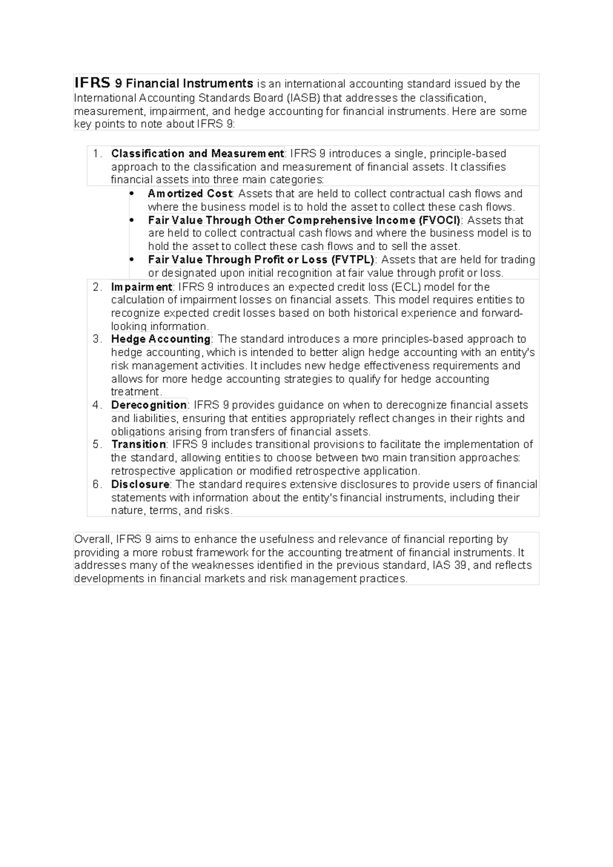 IFRS 9: Comprehensive Insights on Financial Instruments Standard - Studocu
