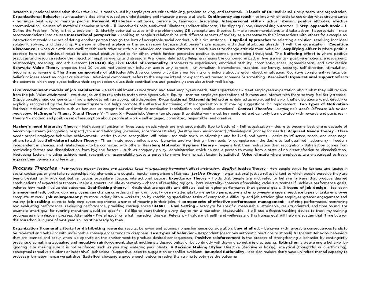 BUAD Midterm Notes: Key Concepts in Organizational Behavior and ...