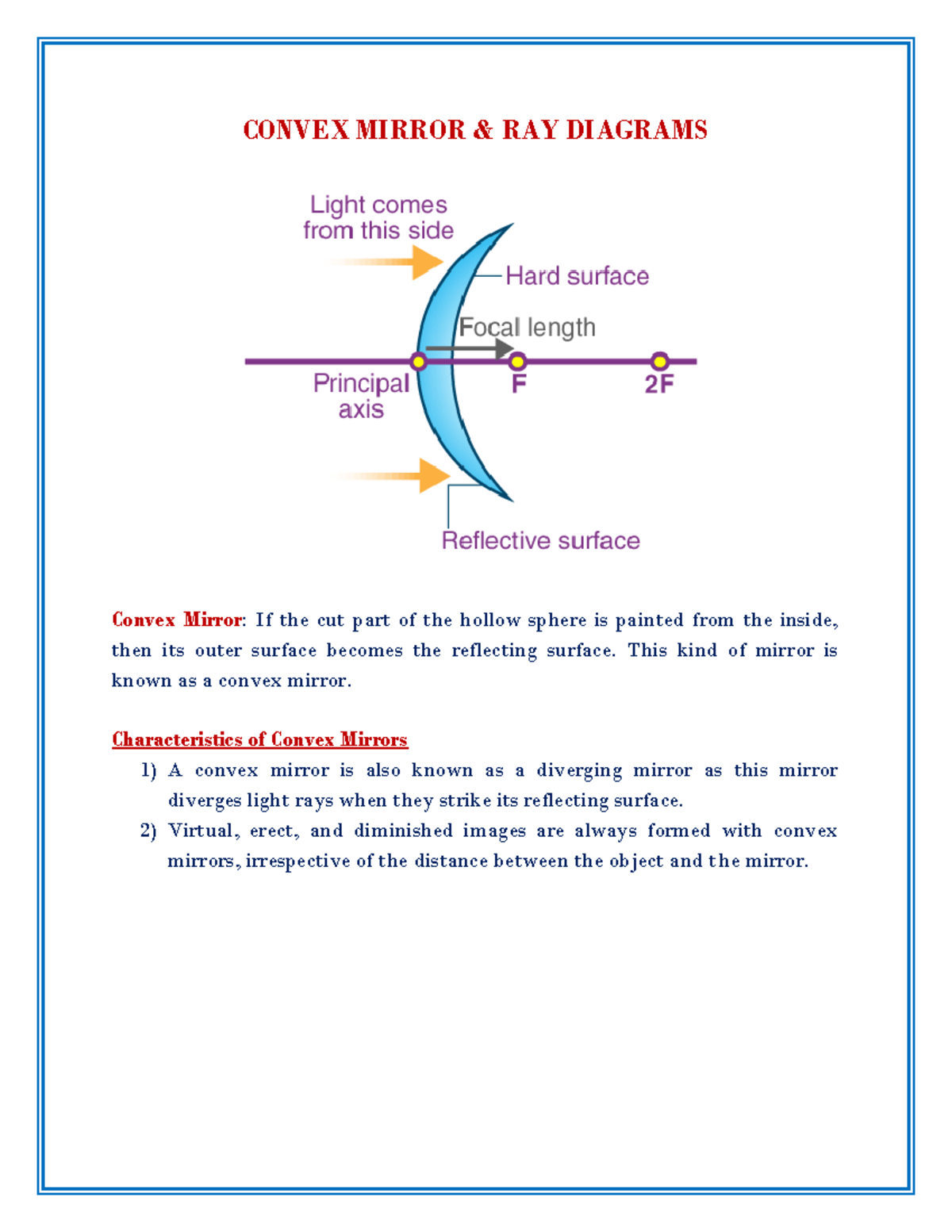 6b. Ray Diagrams & Characteristics of Convex Mirrors - Studocu