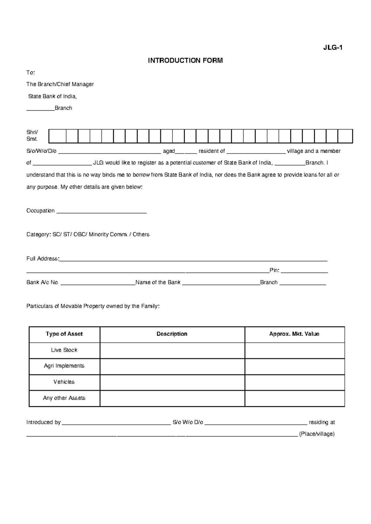 JLG Form: Application for Joint Liability Group Financing - Studocu