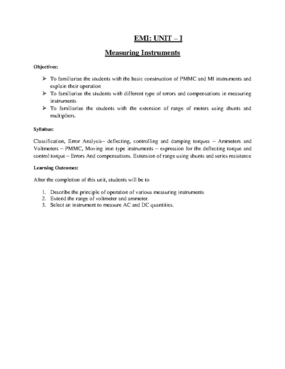 1594275264 III-I-Electrical Measurements & Instrumentation - EMI: UNIT ...