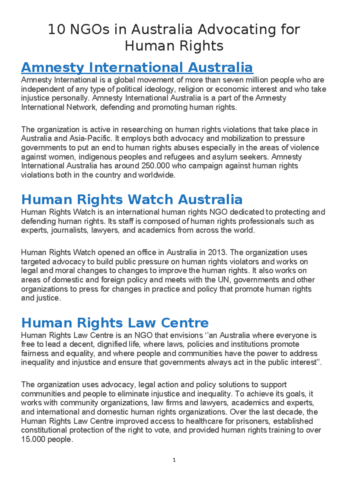 10 NGOs in Australia Promoting Human Rights Advocacy and Justice - Studocu