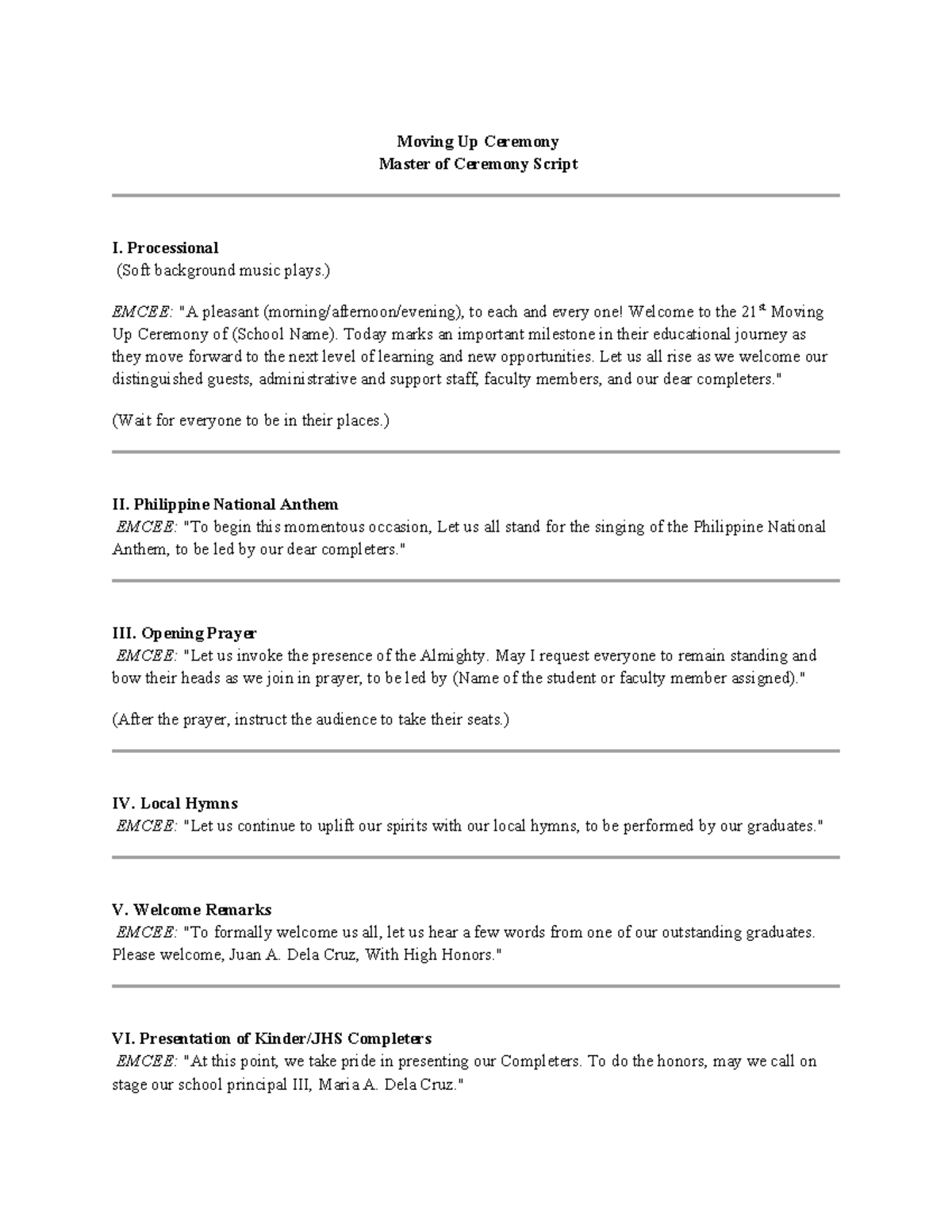 Moving Up Ceremony EMCEE Script 2026 - Studocu