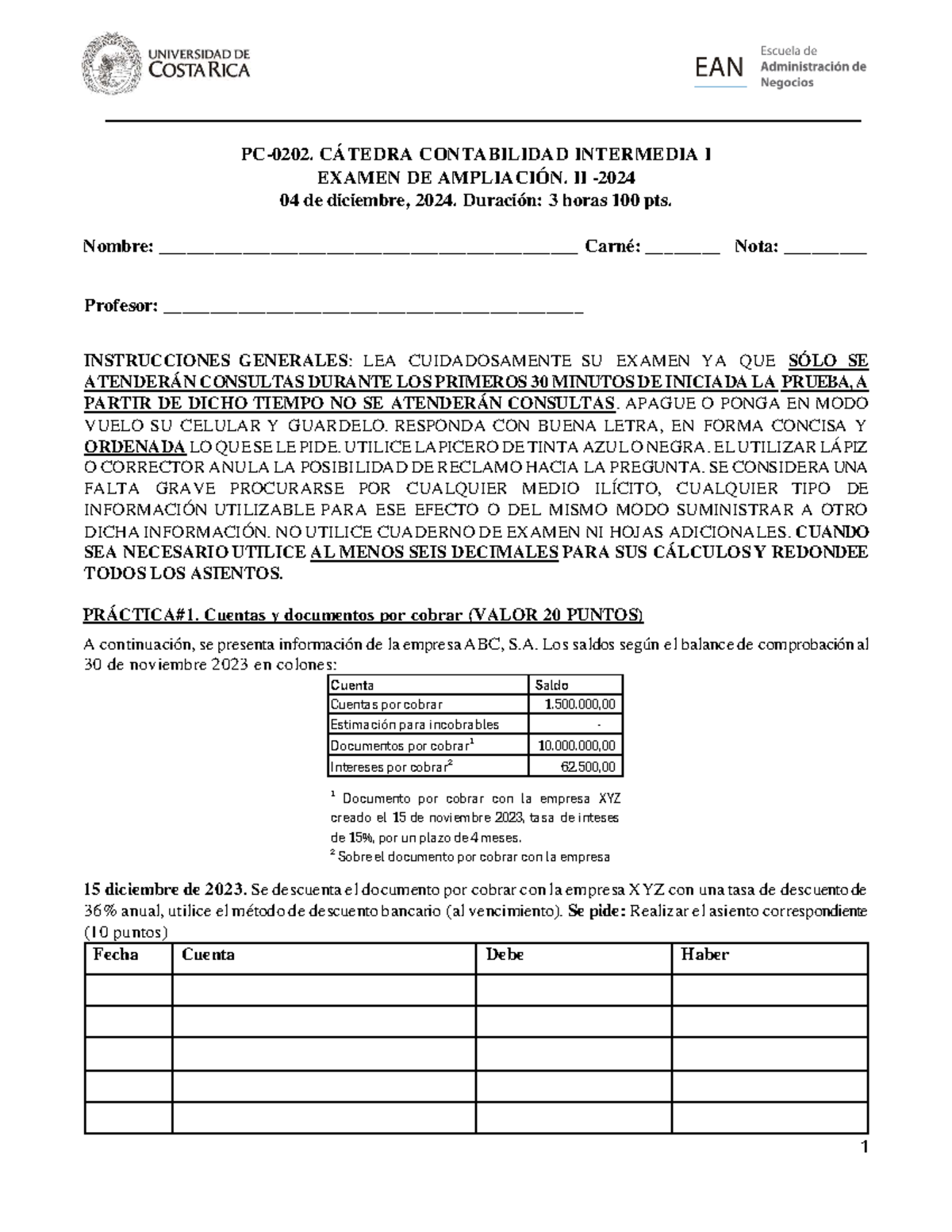 PCO202 Examen de Ampliación II en Contabilidad Intermedia I 2024 - Studocu