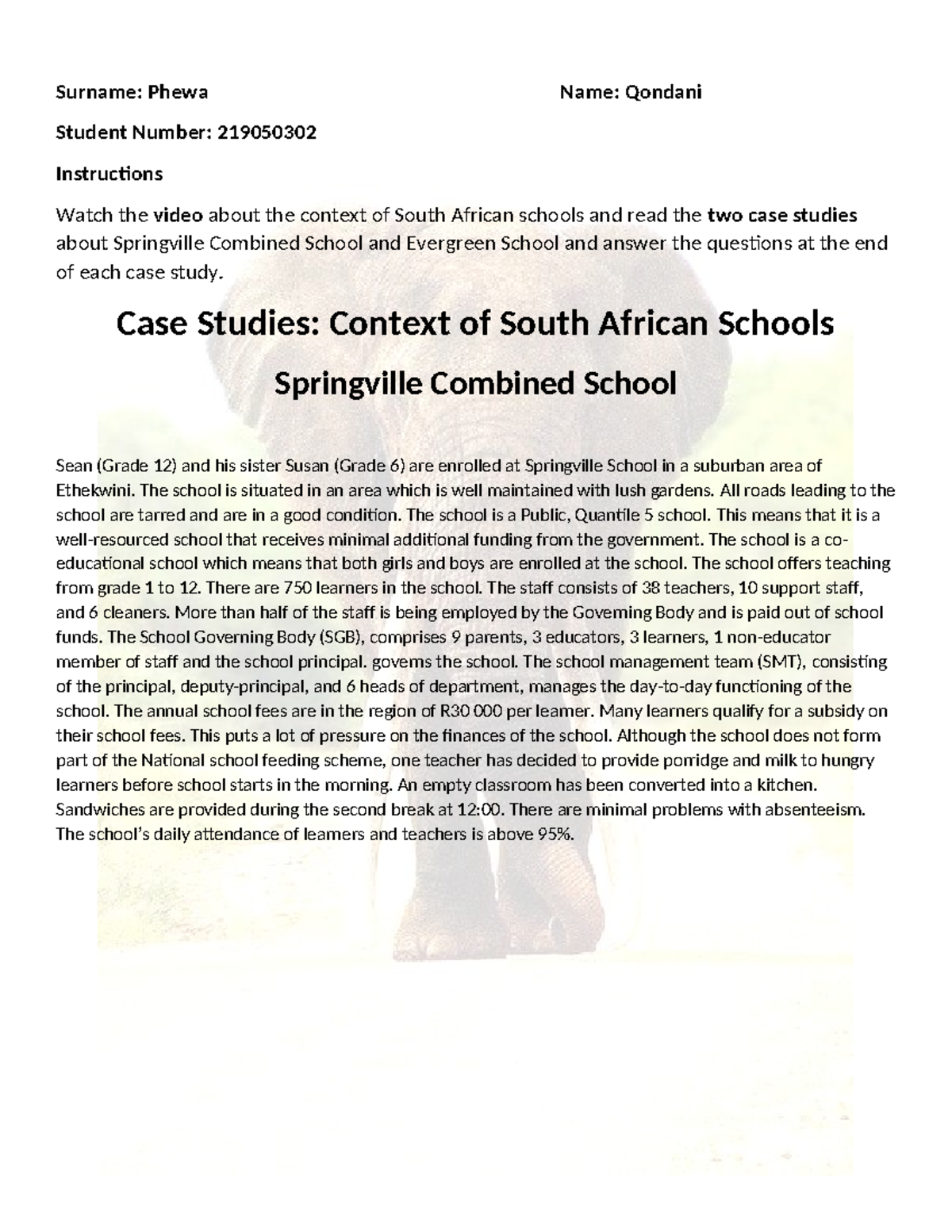5 - Assignment Case Studies: Context of South African Schools EDTP