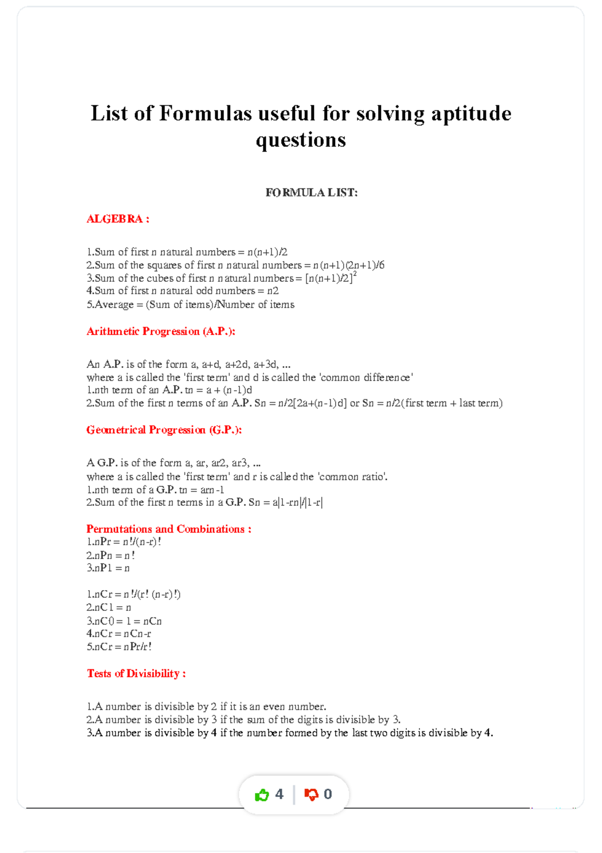 Aptitude Formulas for Exam Preparation and Quick Reference - Studocu