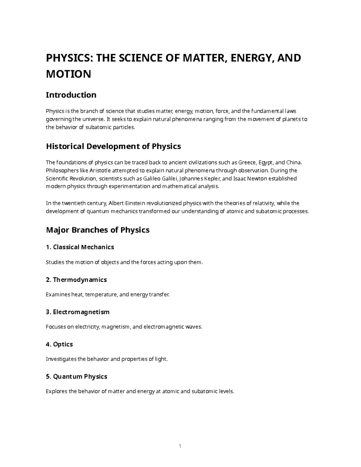 PHYSICS 101: Overview of Matter, Energy, and Motion - Studocu