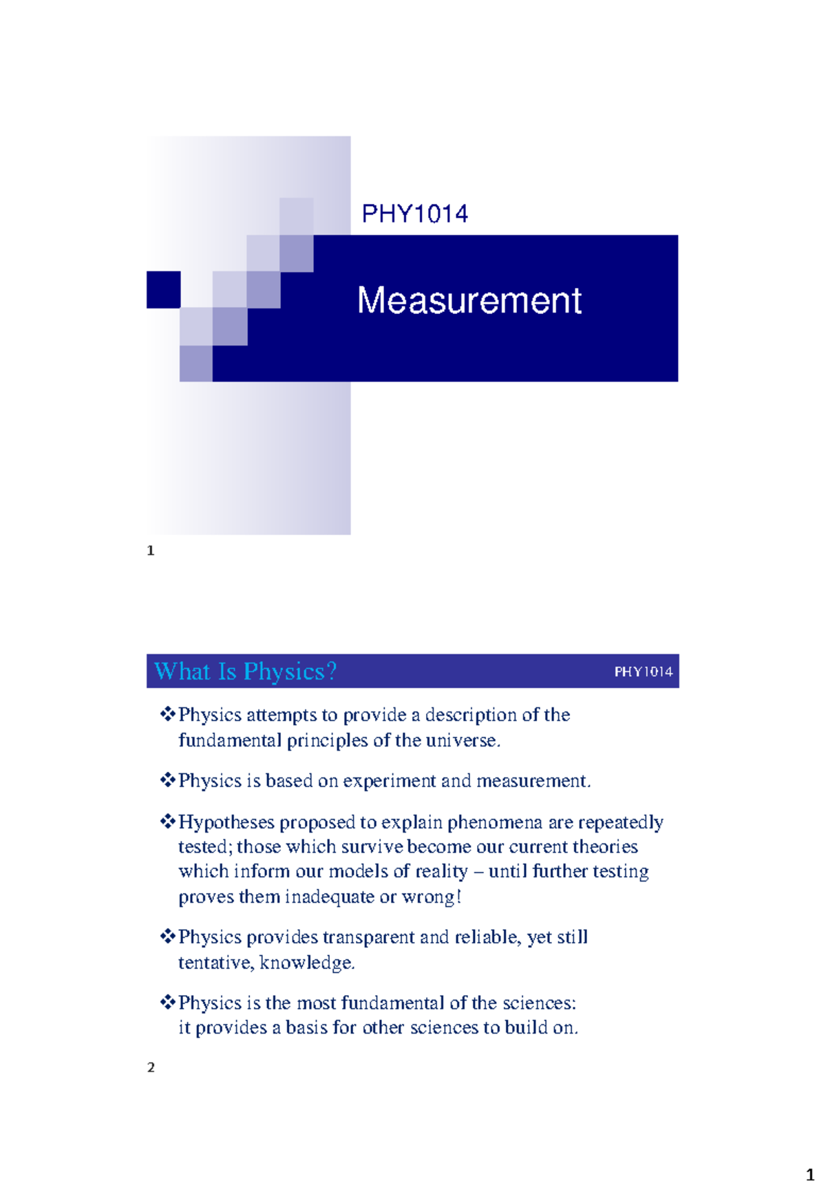 PHY1014F 01 Concepts of Motion and Vectors in Physics - Studocu