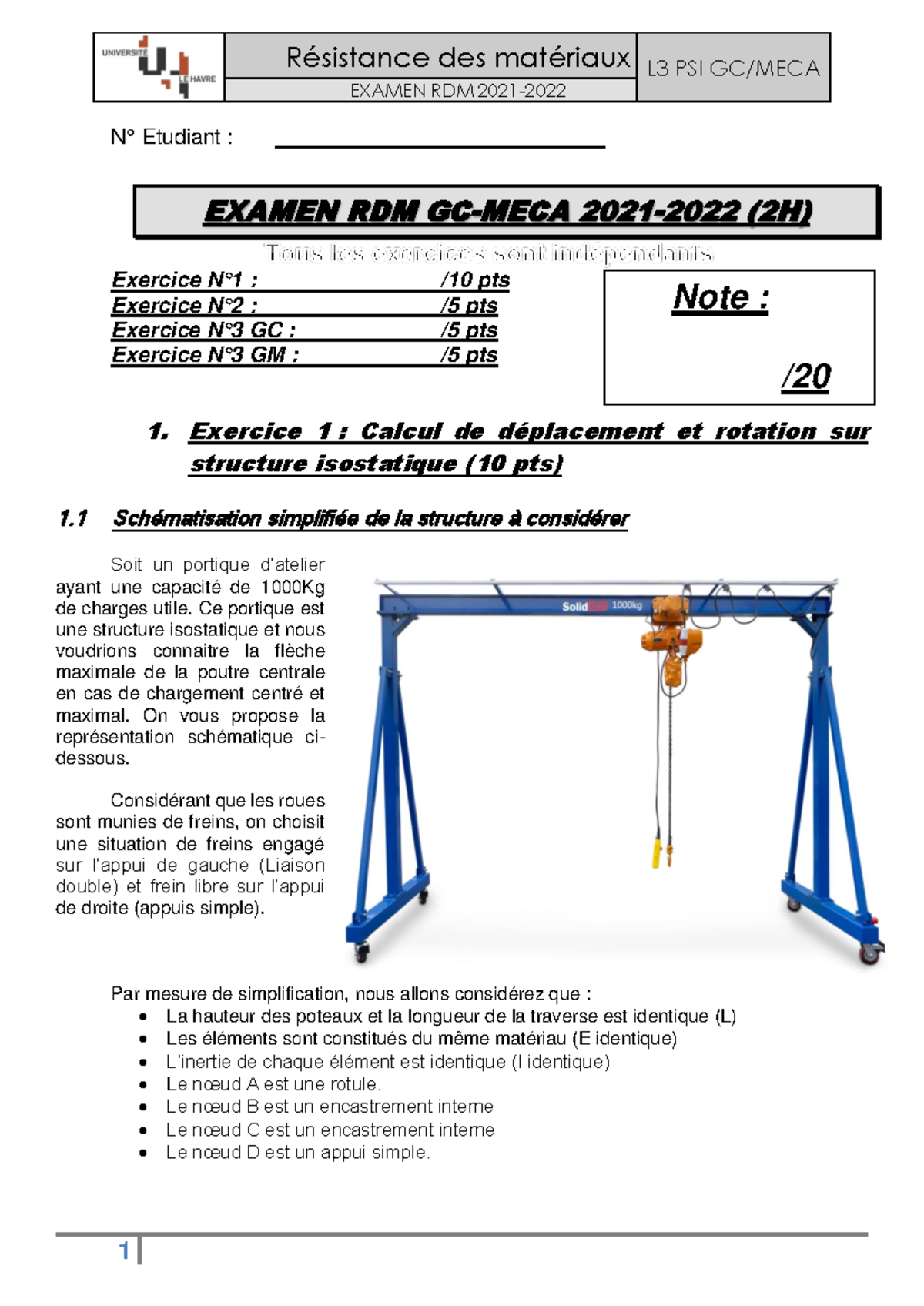 Examen RDM 2021-2022 - L3 PSI GC/MECA - Détails et Exercices - Studocu