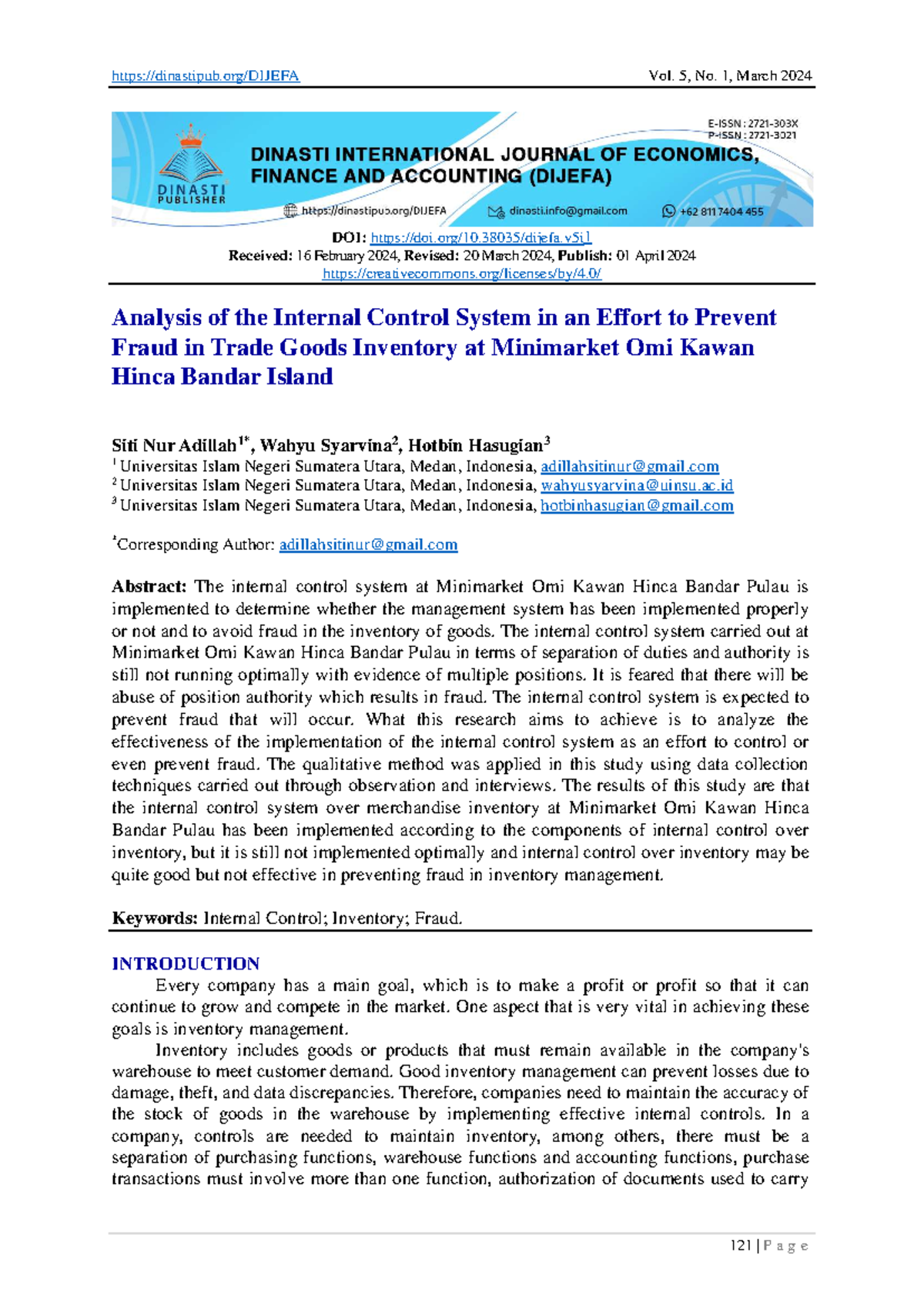Analysis of Internal Control Systems to Prevent Fraud in Inventory ...